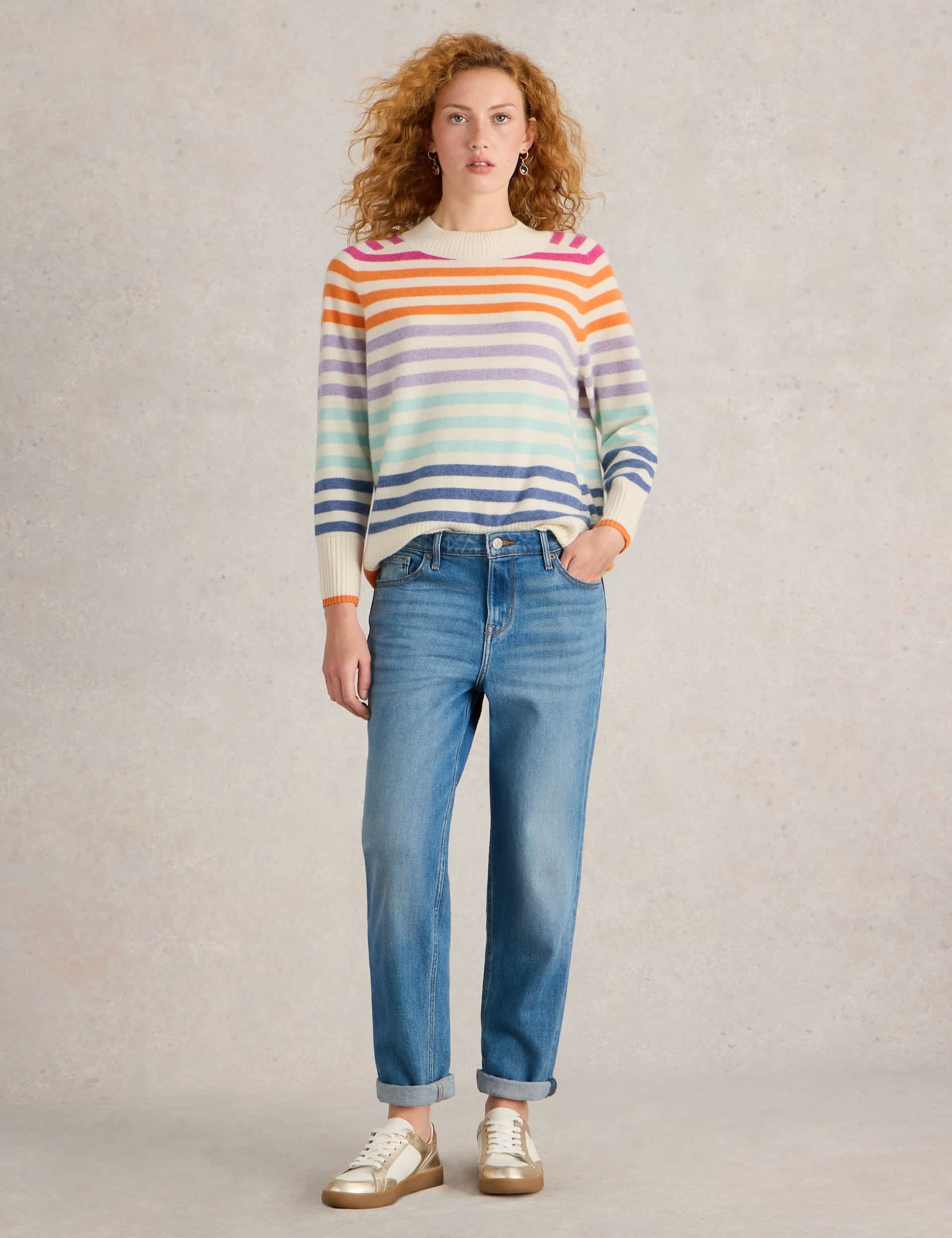 White Stuff Women's Pure Cashmere Striped Crew Neck Jumper - 14 - Natural Mix, Natural Mix