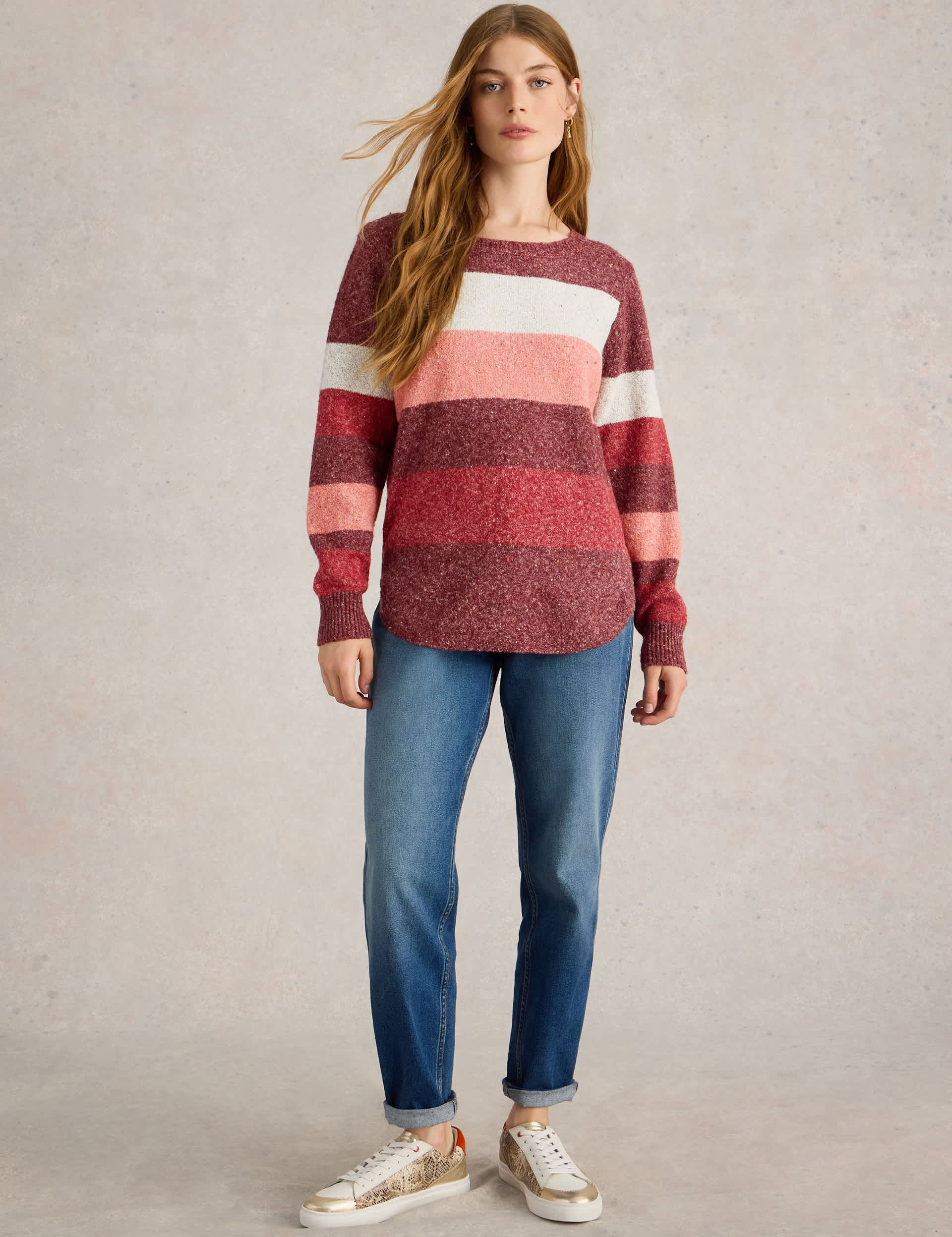 White Stuff Women's Striped Split Hem Jumper with Cotton