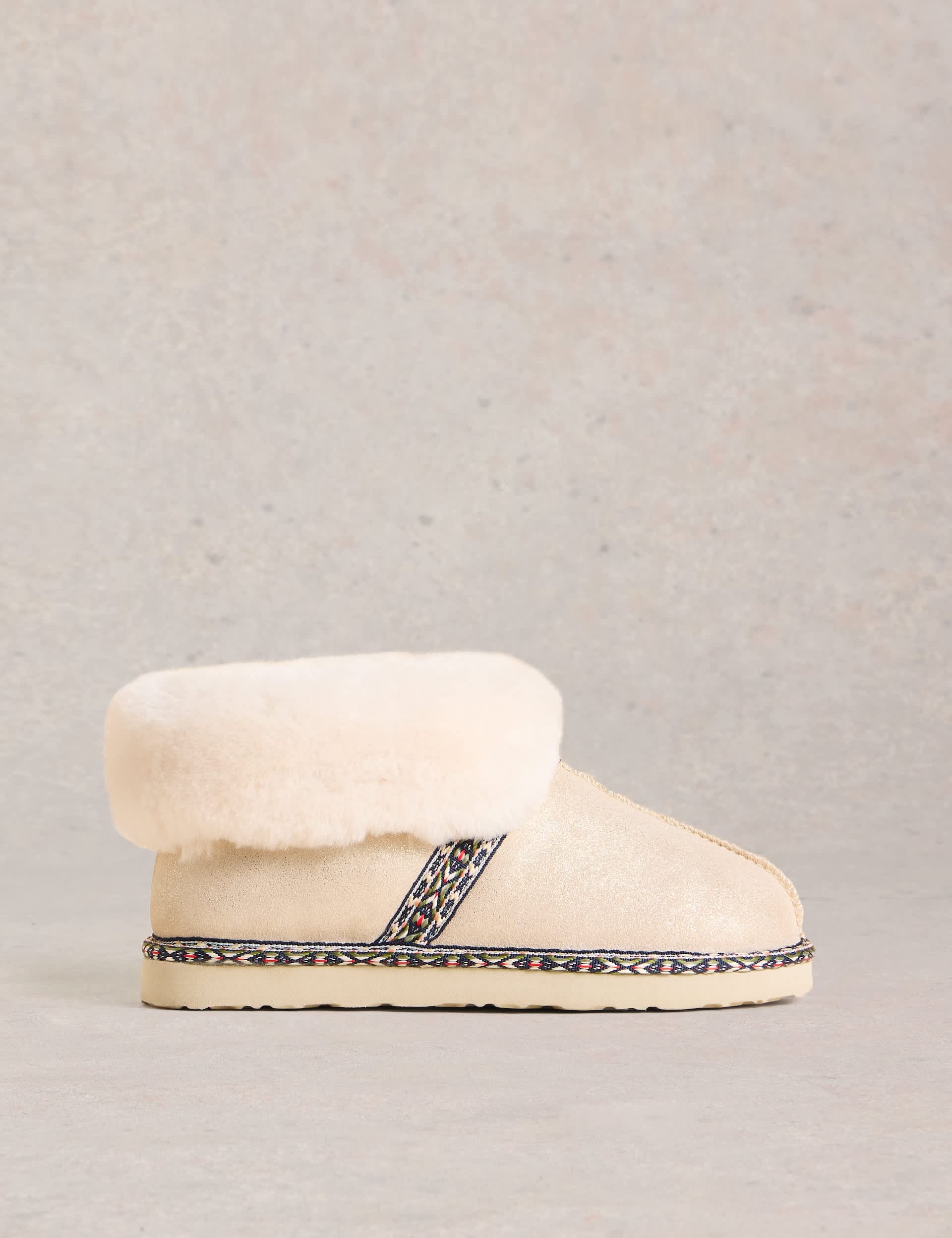 White Stuff Women's Suede Shearling Slipper Boots - M - Gold, Gold