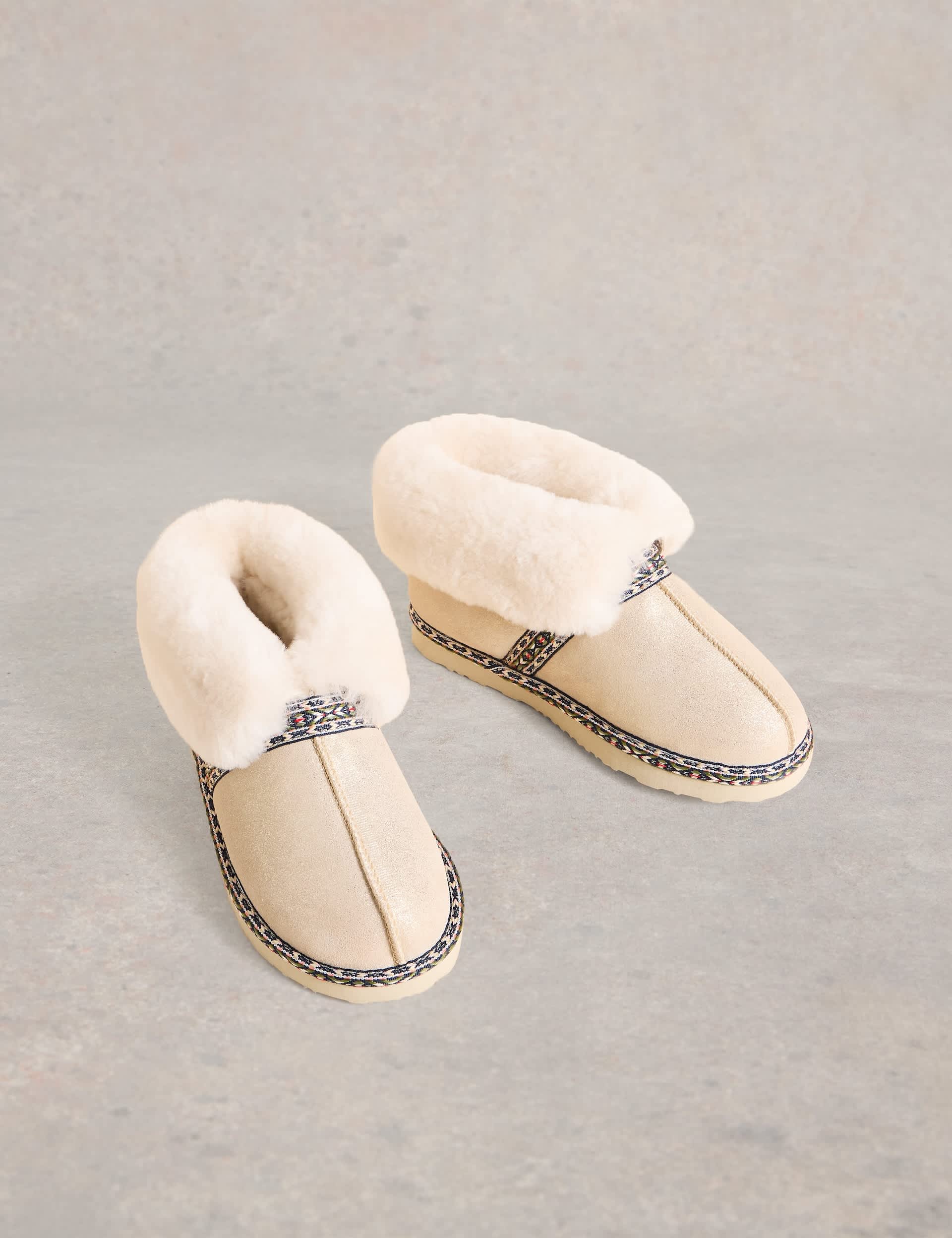 White Stuff Women's Suede Shearling Slipper Boots - M - Gold, Gold