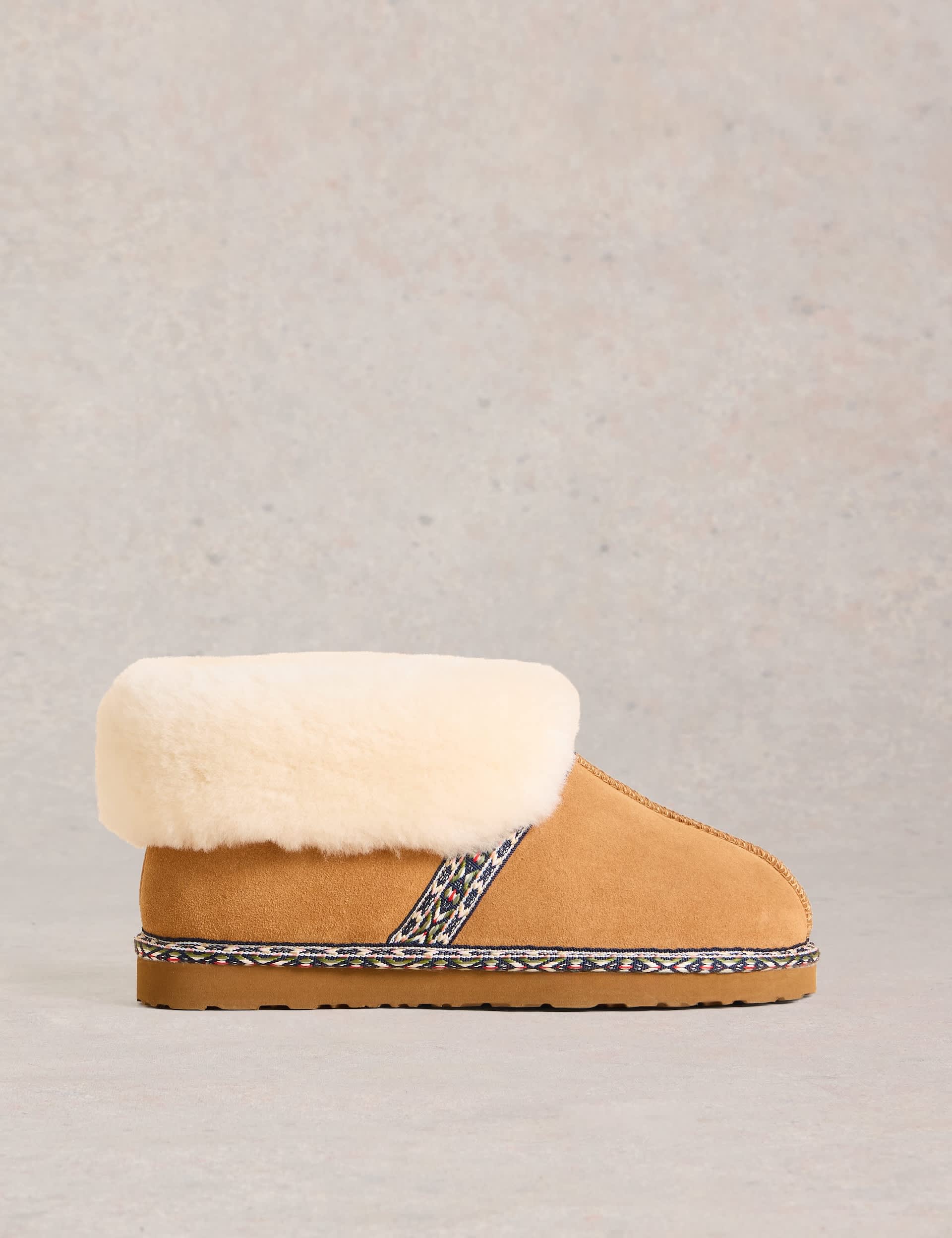 White Stuff Women's Suede Shearling Slipper Boots - M - Brown Mix, Brown Mix