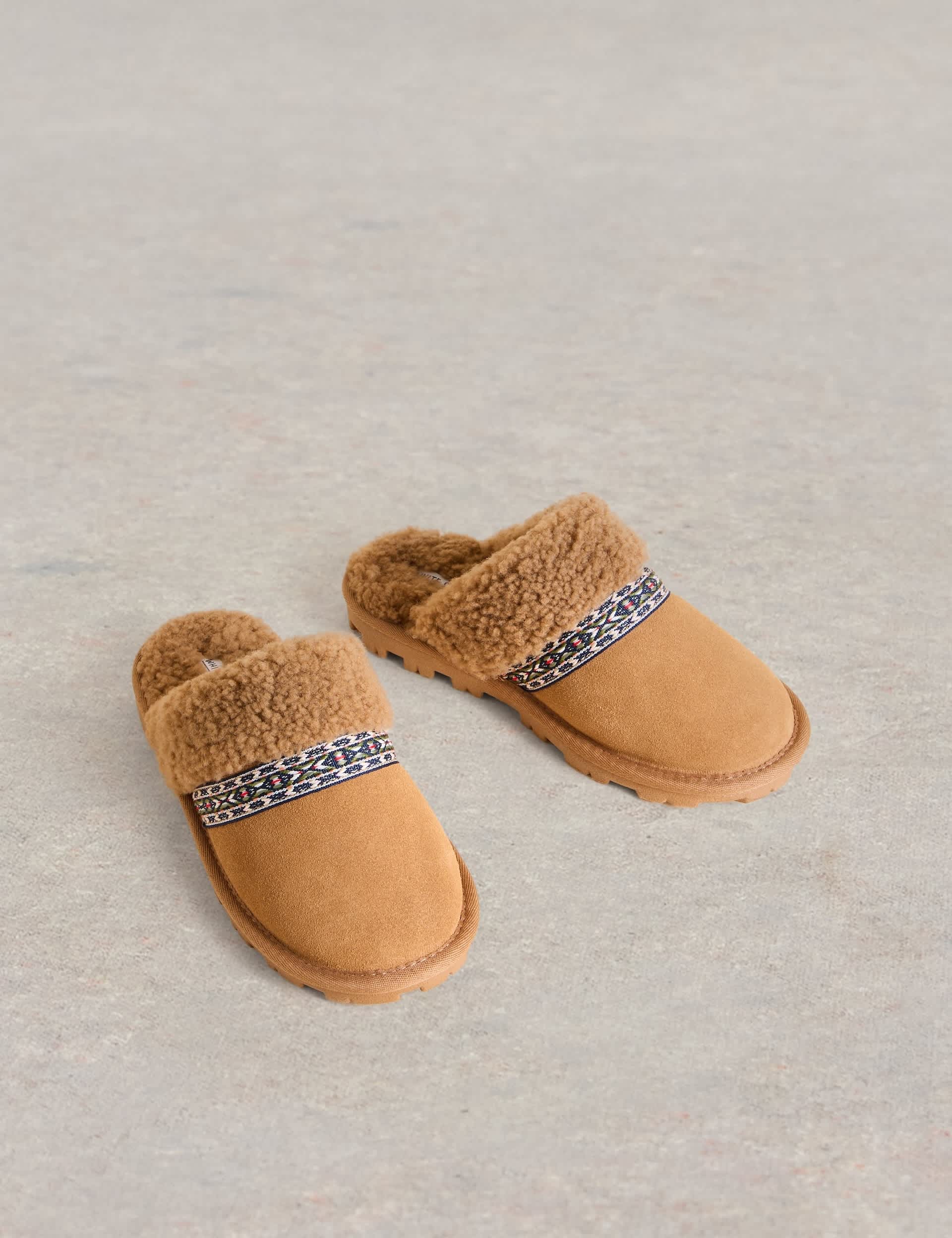 White Stuff Women's Suede Shearling Slipper Mules - Brown Mix, Brown Mix