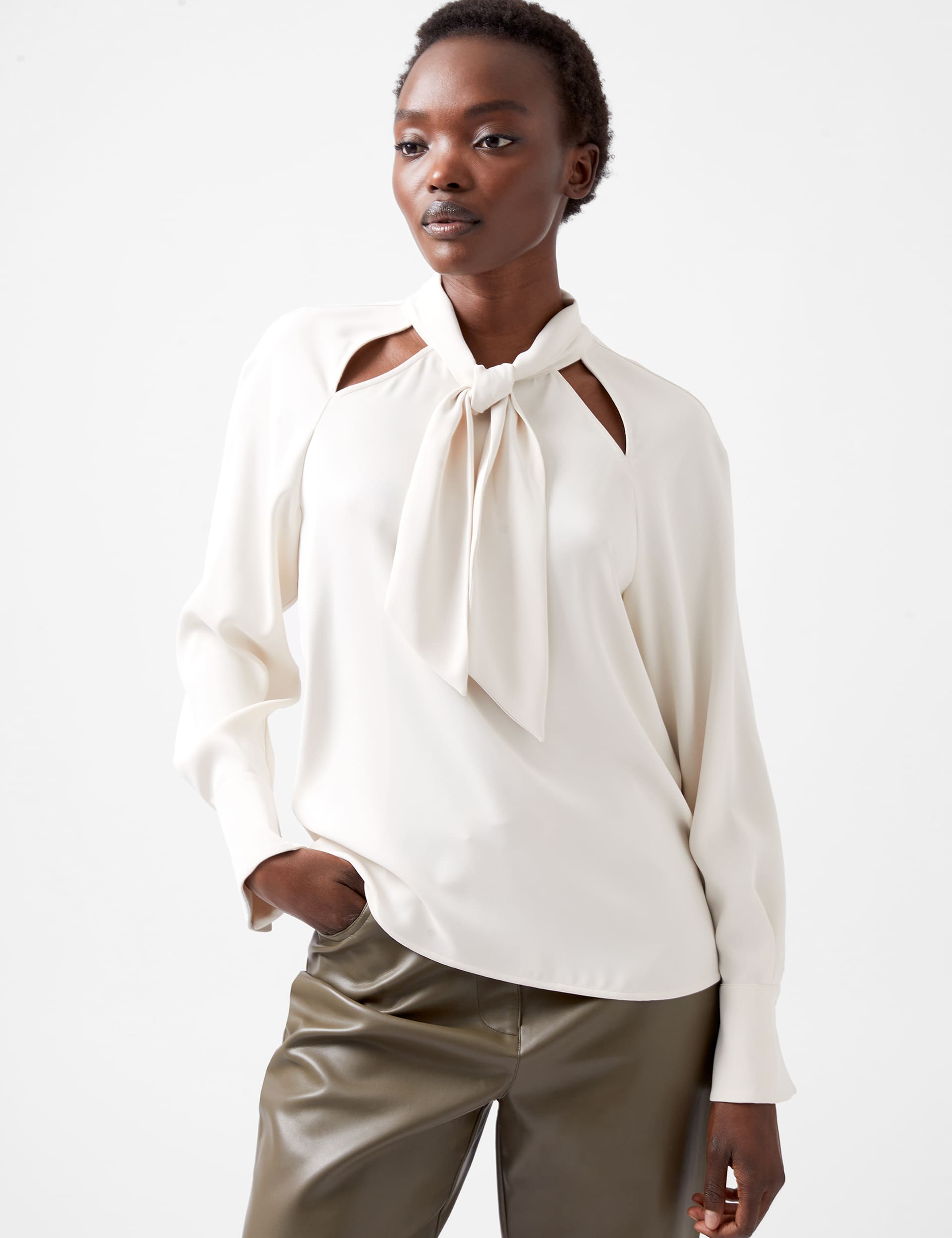 French Connection Women's Tie front Blouse - M - Cream, Cream