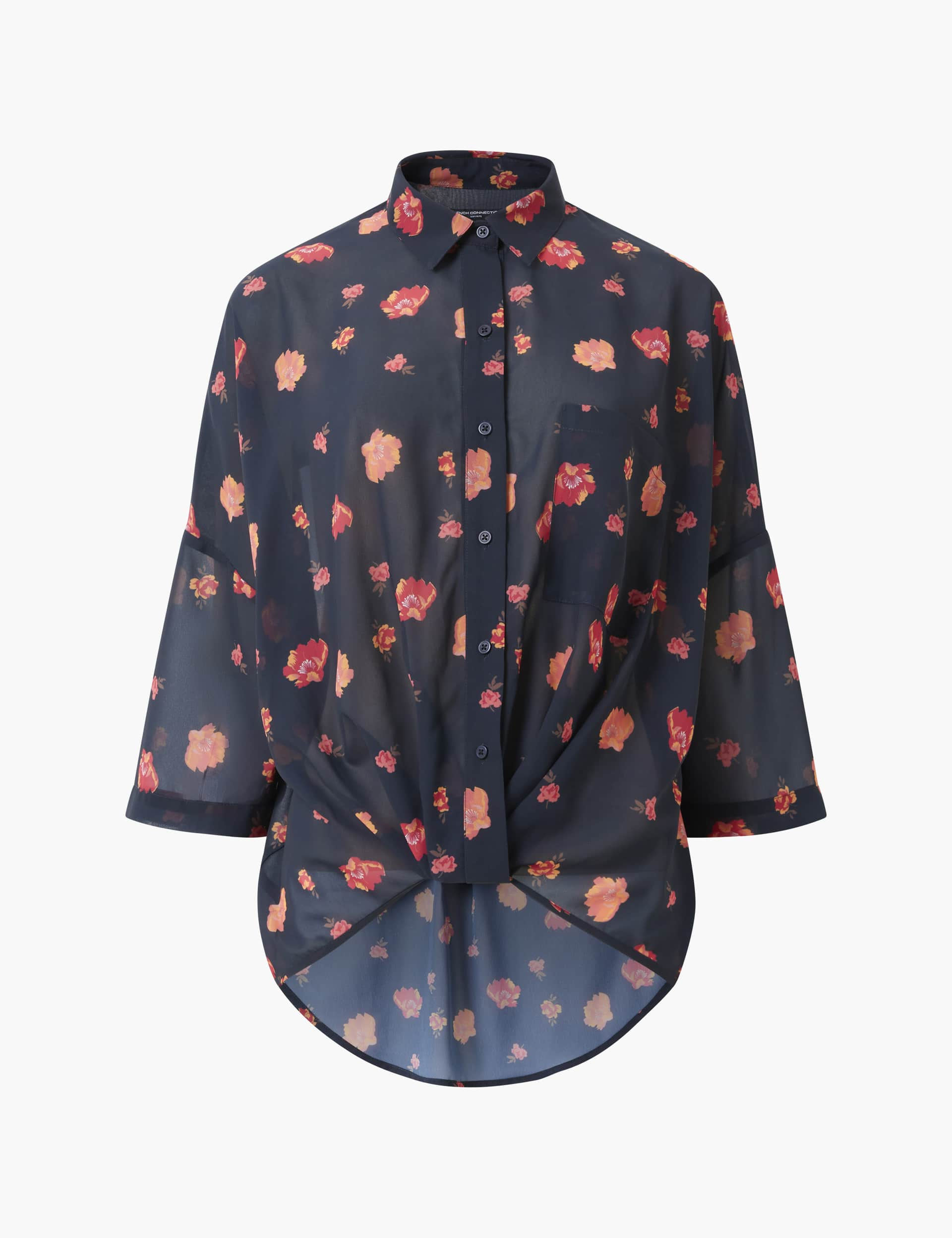 French Connection Women's Floral Collared Top - S - Navy Mix, Navy Mix