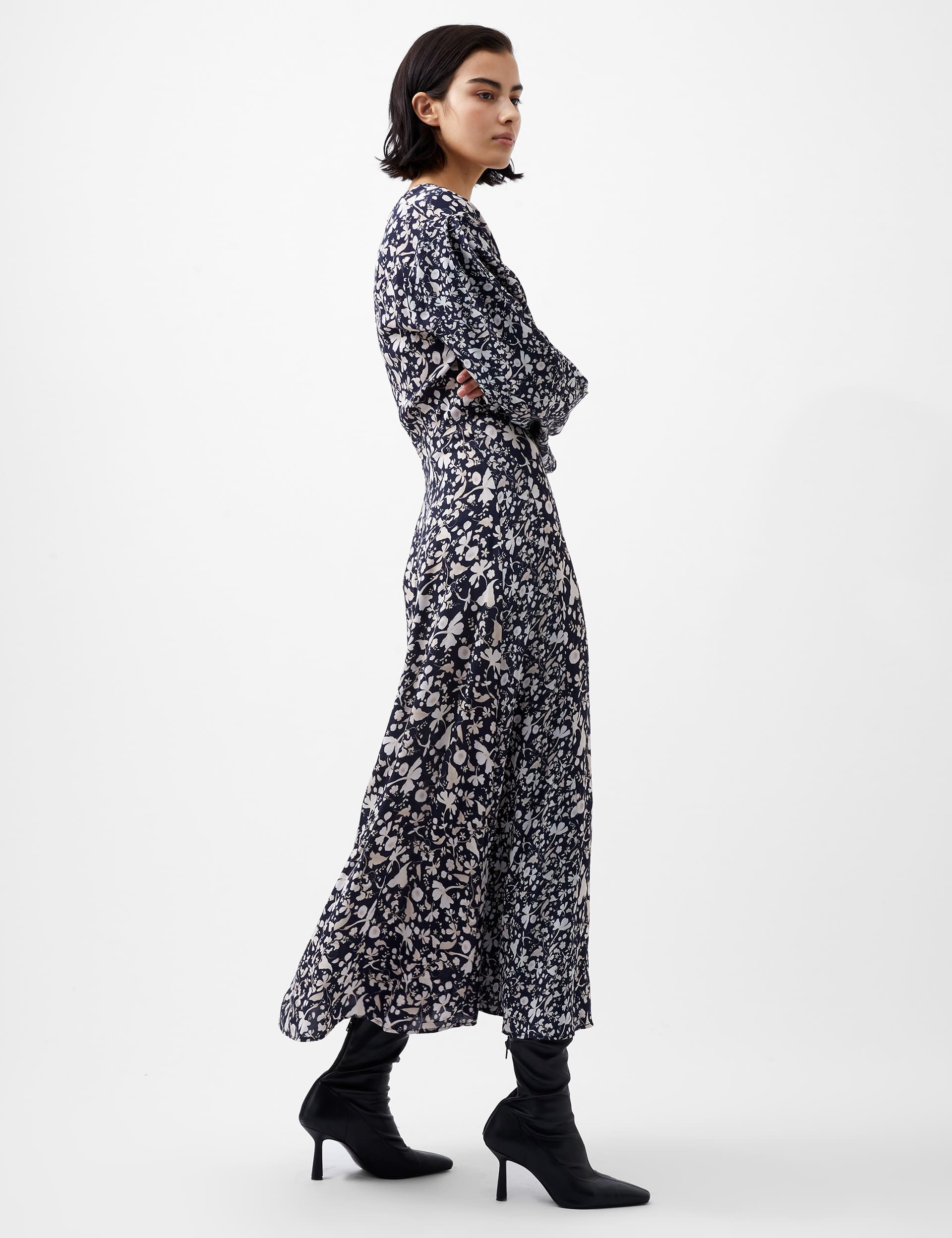 French Connection Women's Floral Midi Waisted Dress