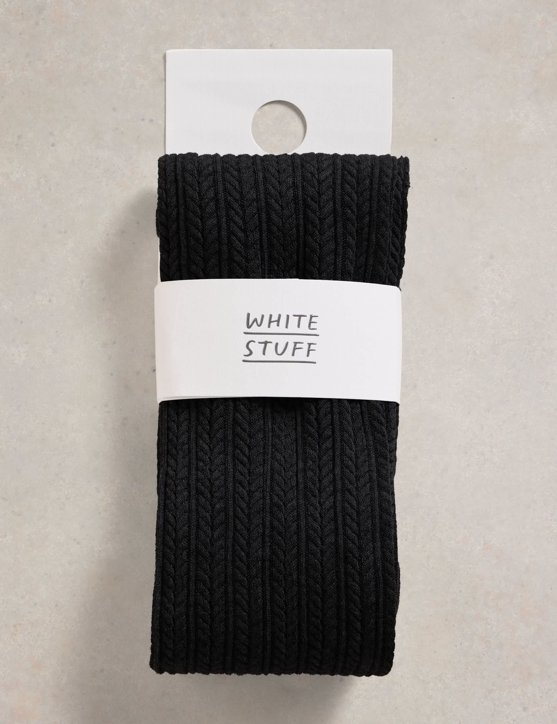 White Stuff Women's Cable Knit Tights - M - Black, Grey,Black