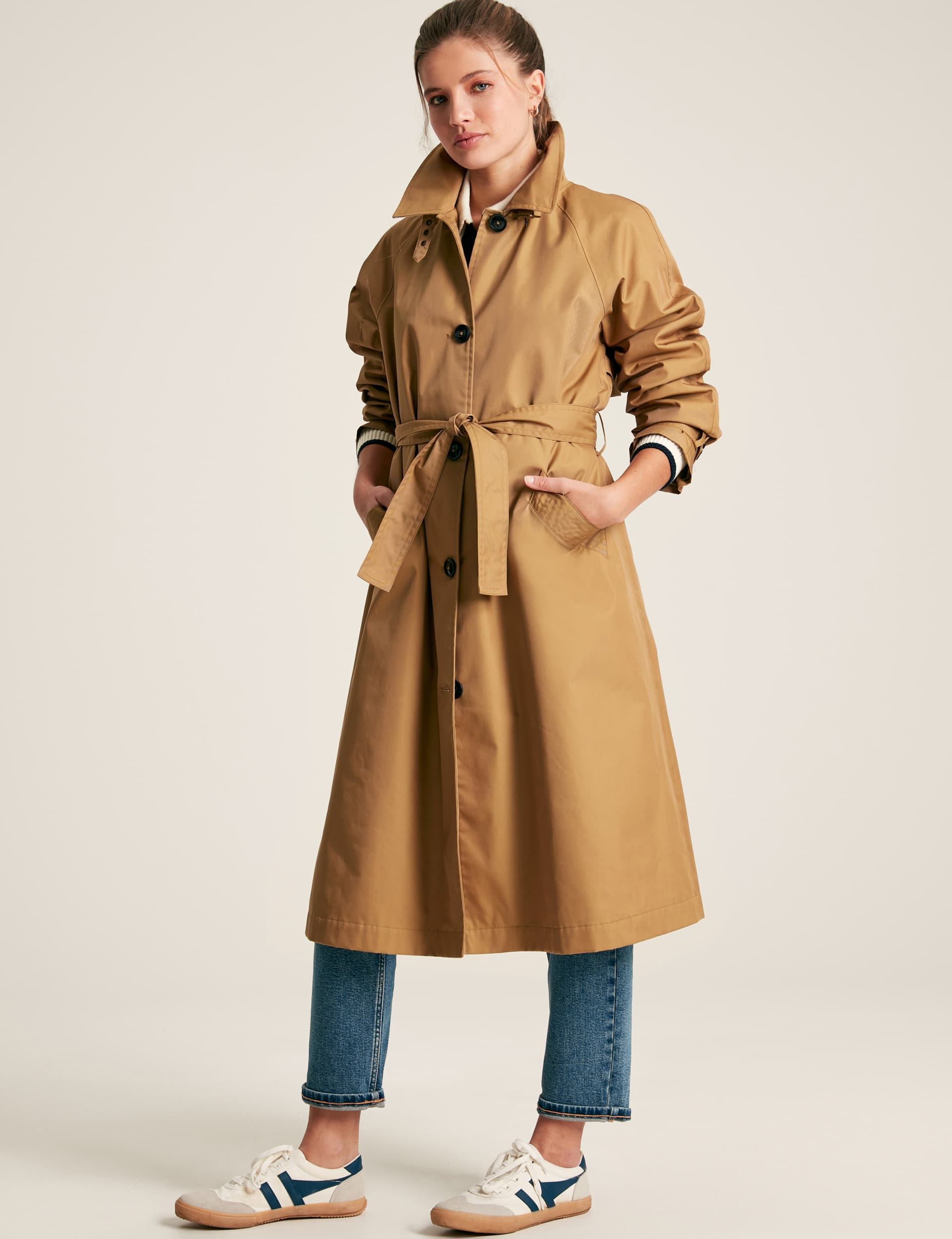 Joules Women's Cotton Rich Belted Trench Style Raincoat - 18 - Tan, Tan