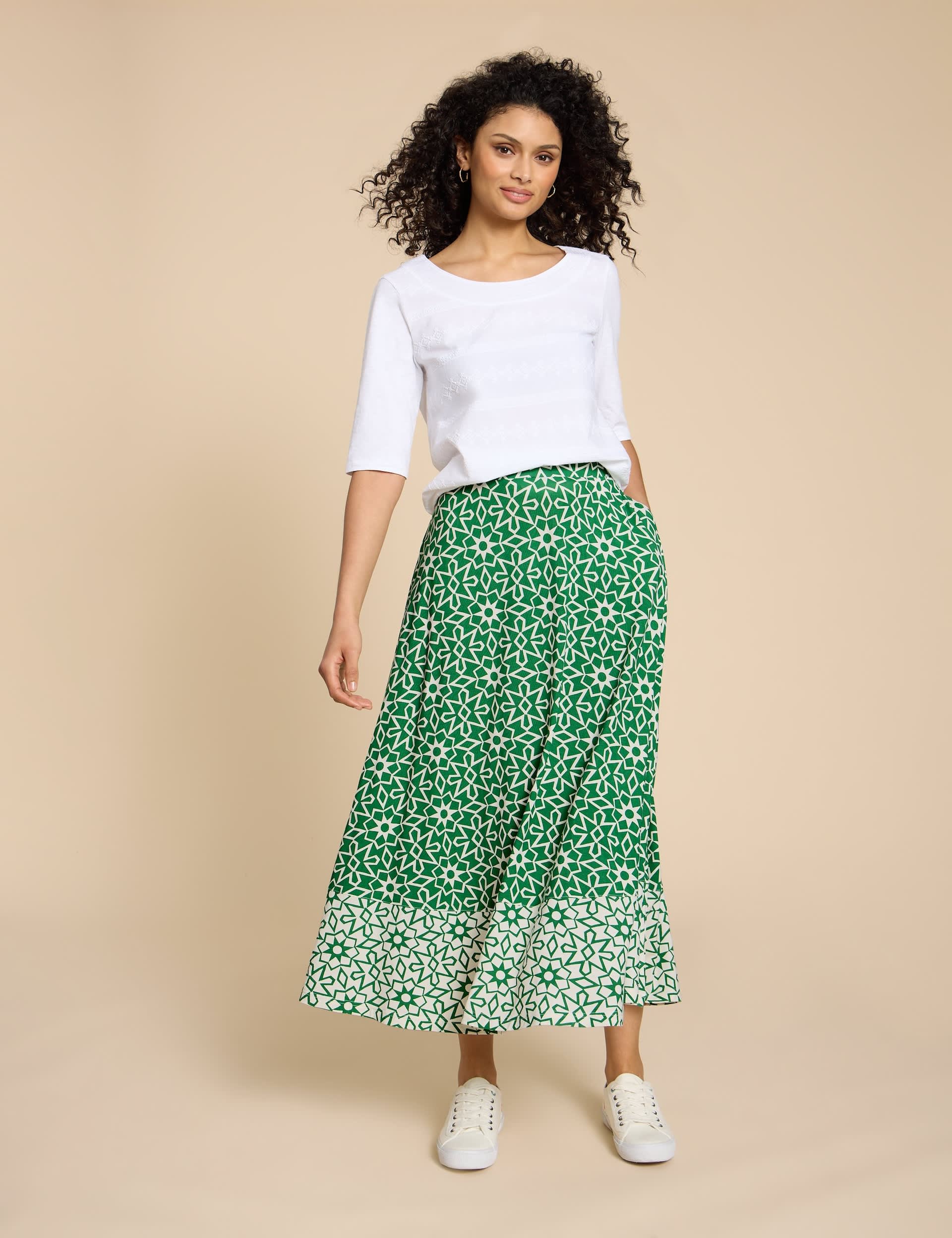 White Stuff Women's Printed Midaxi Tiered Skirt - 10REG - Green Mix, Green Mix