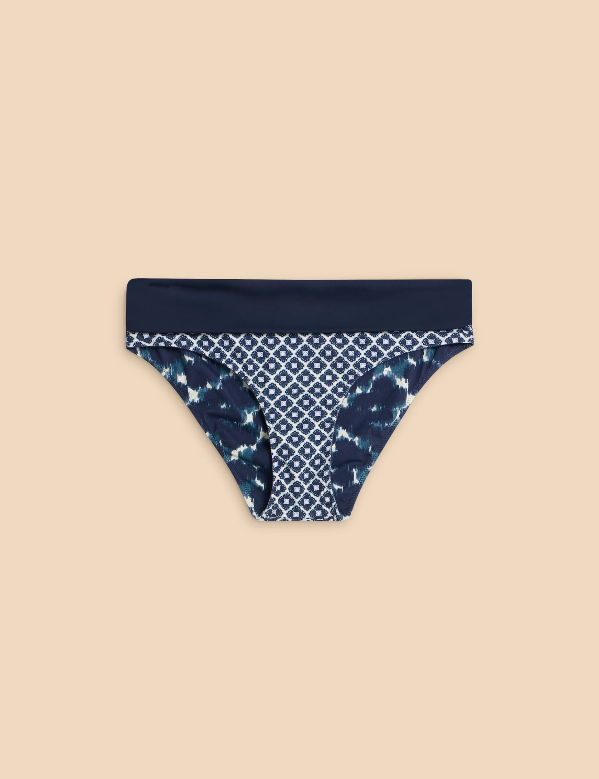 White Stuff Women's Geometric Roll Top Bikini Bottoms - 12 - Navy Mix, Navy Mix