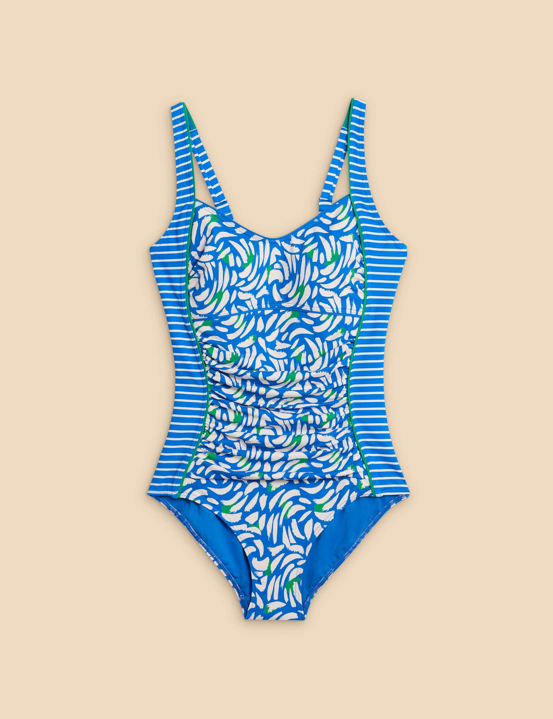 White Stuff Women's Printed Padded V-Neck Swimsuit - 12 - Blue Mix, Blue Mix