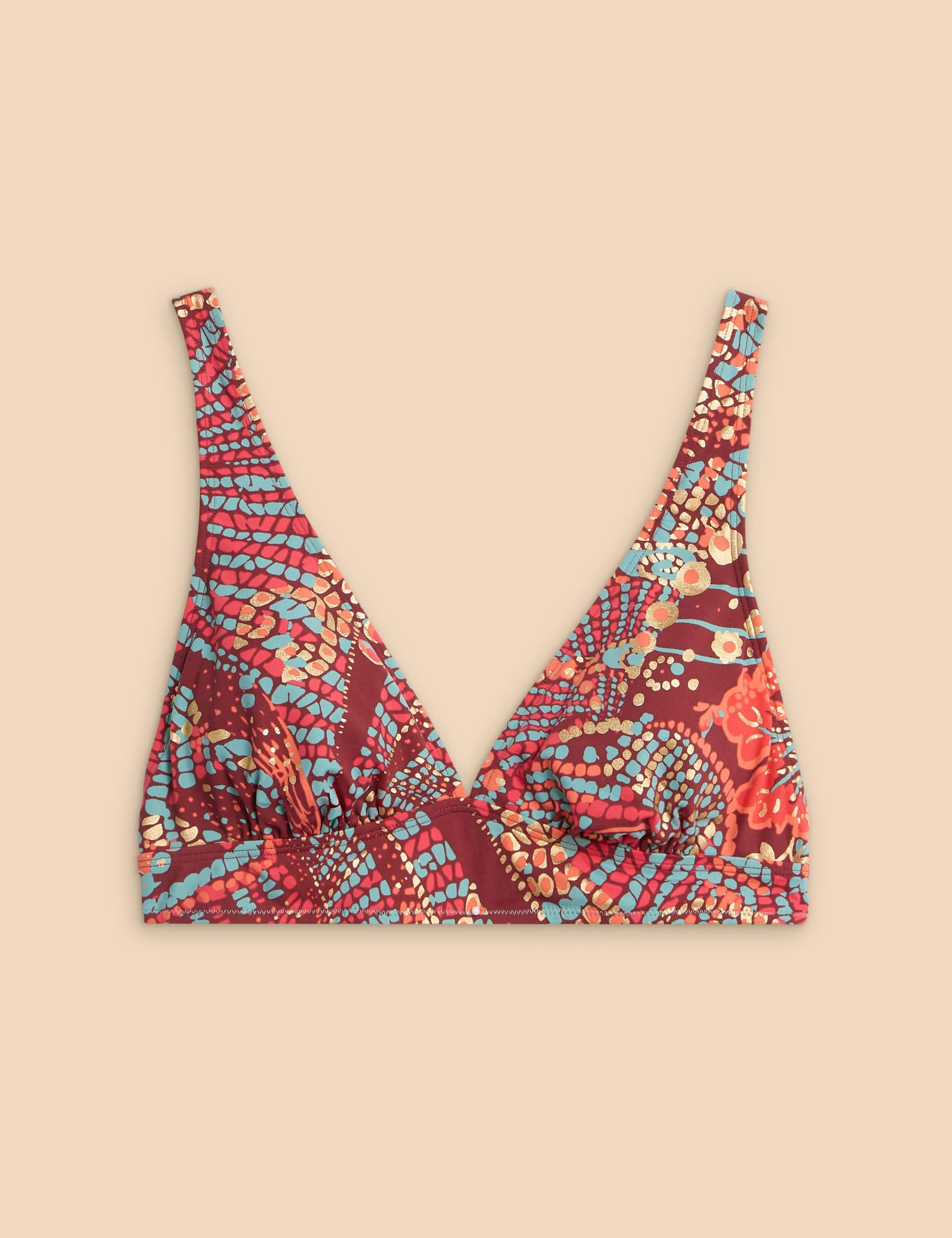 White Stuff Women's Printed V-Neck Bikini Top - 20 - Red Mix, Red Mix