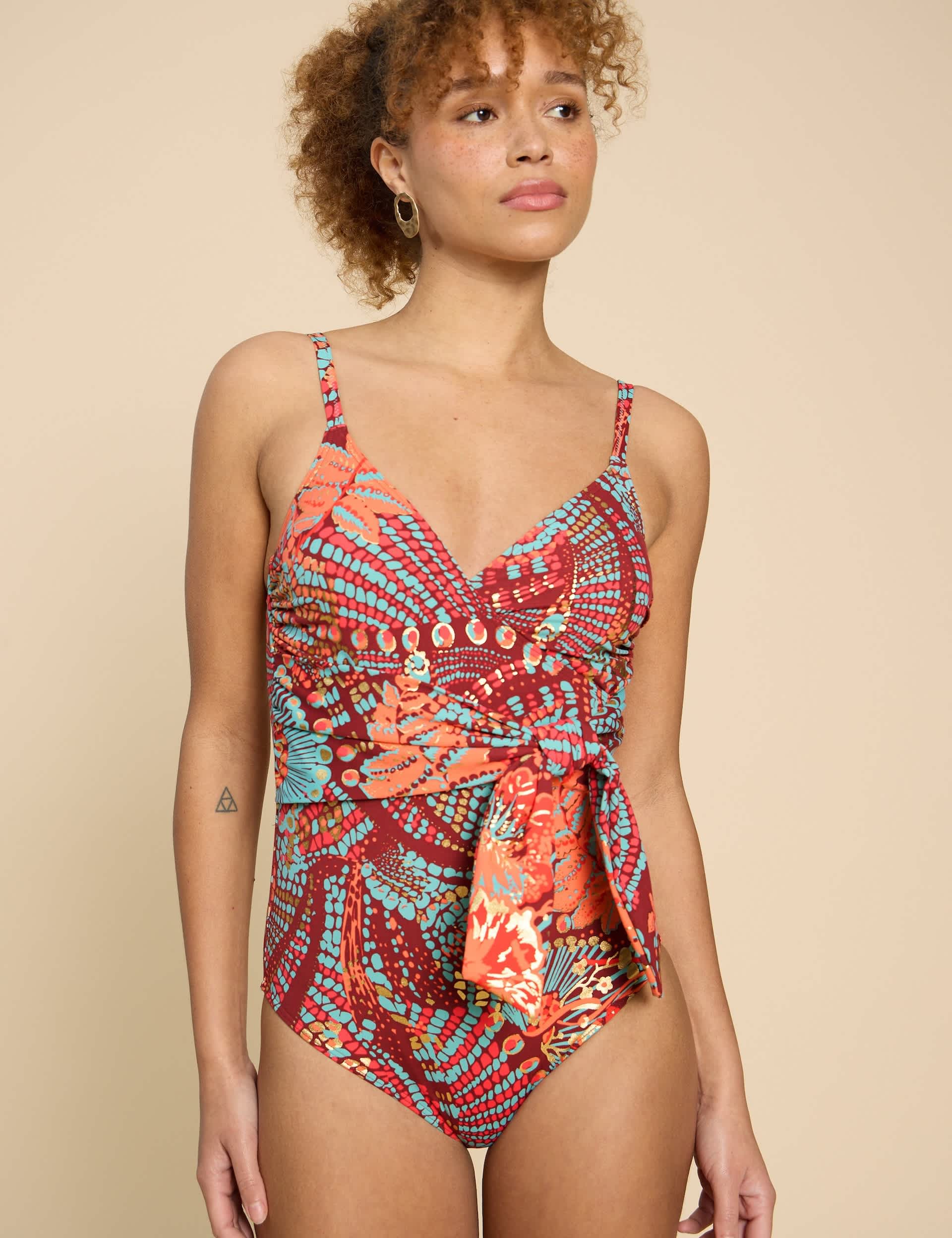 White Stuff Women's Printed V-Neck Swimsuit