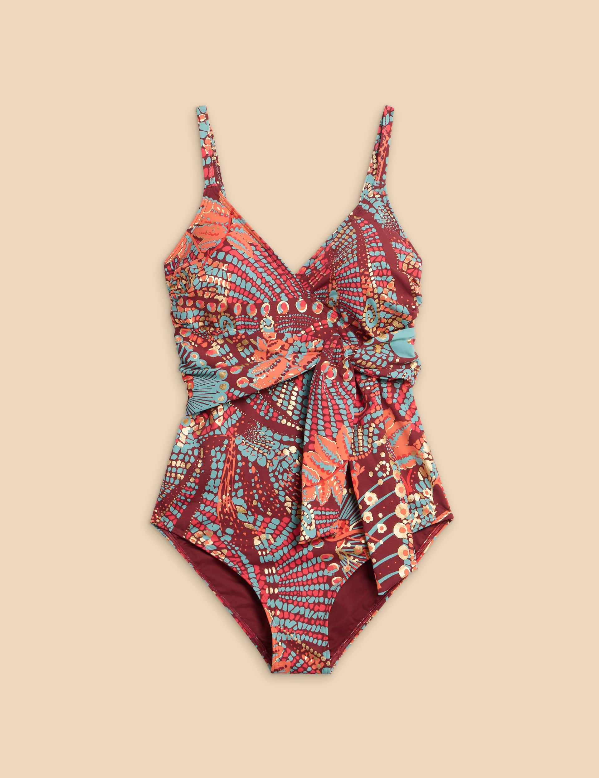 White Stuff Women's Printed V-Neck Swimsuit - 6 - Red Mix, Red Mix