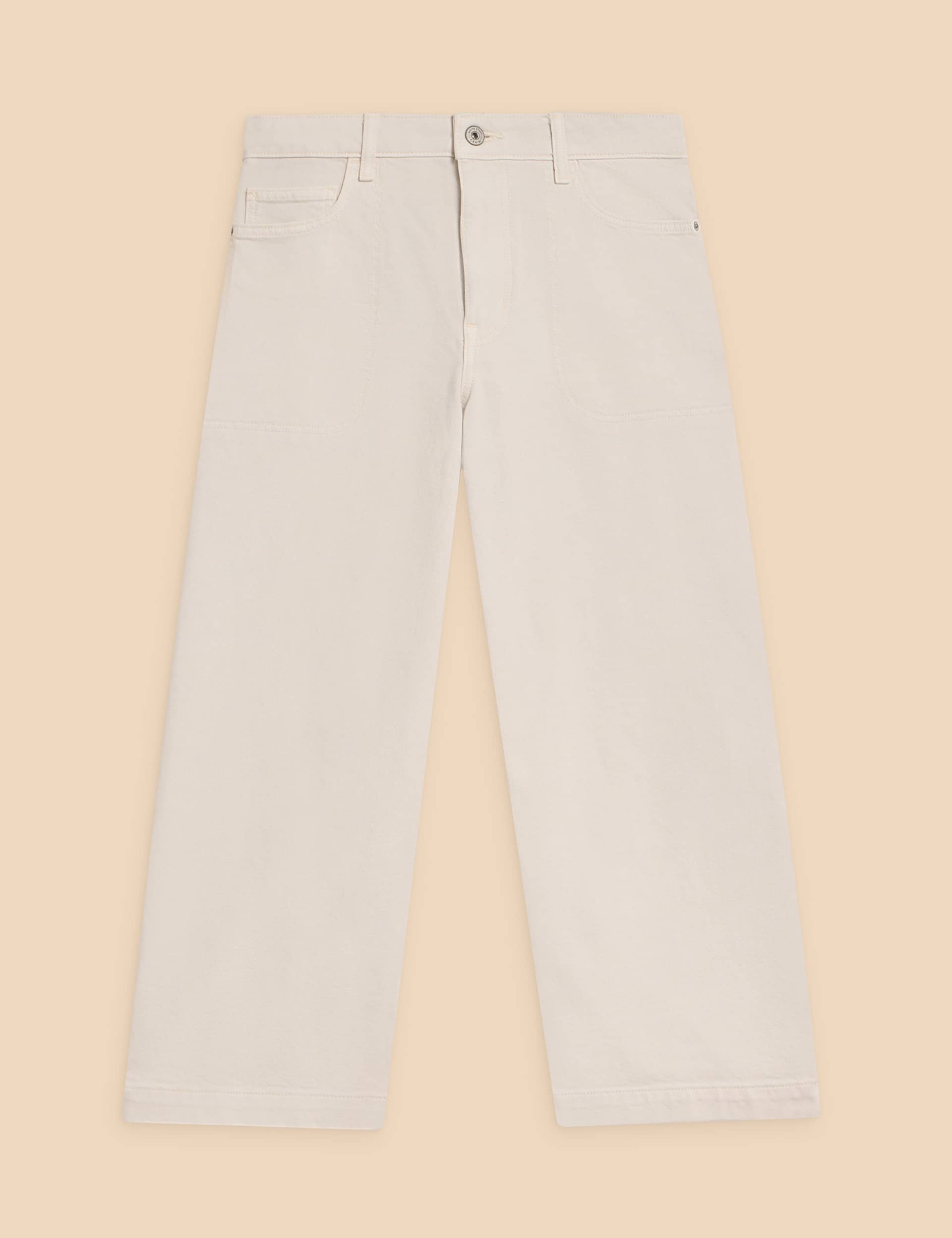 White Stuff Women's Mid Rise Wide Leg Cropped Jeans - 14REG - Natural, Natural,Med Blue Denim