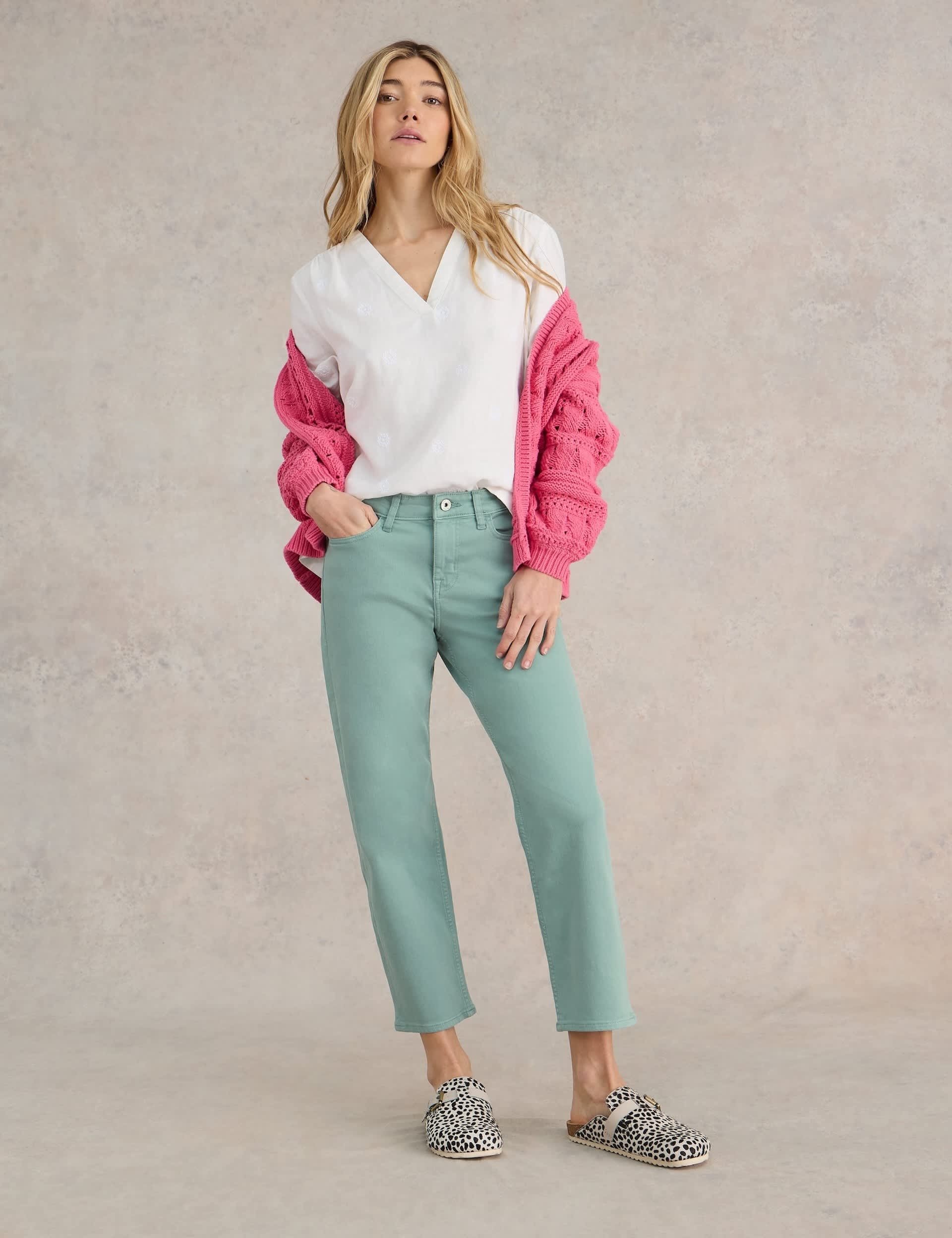 White Stuff Women's Cotton Rich Mid Rise Straight Cropped Jeans