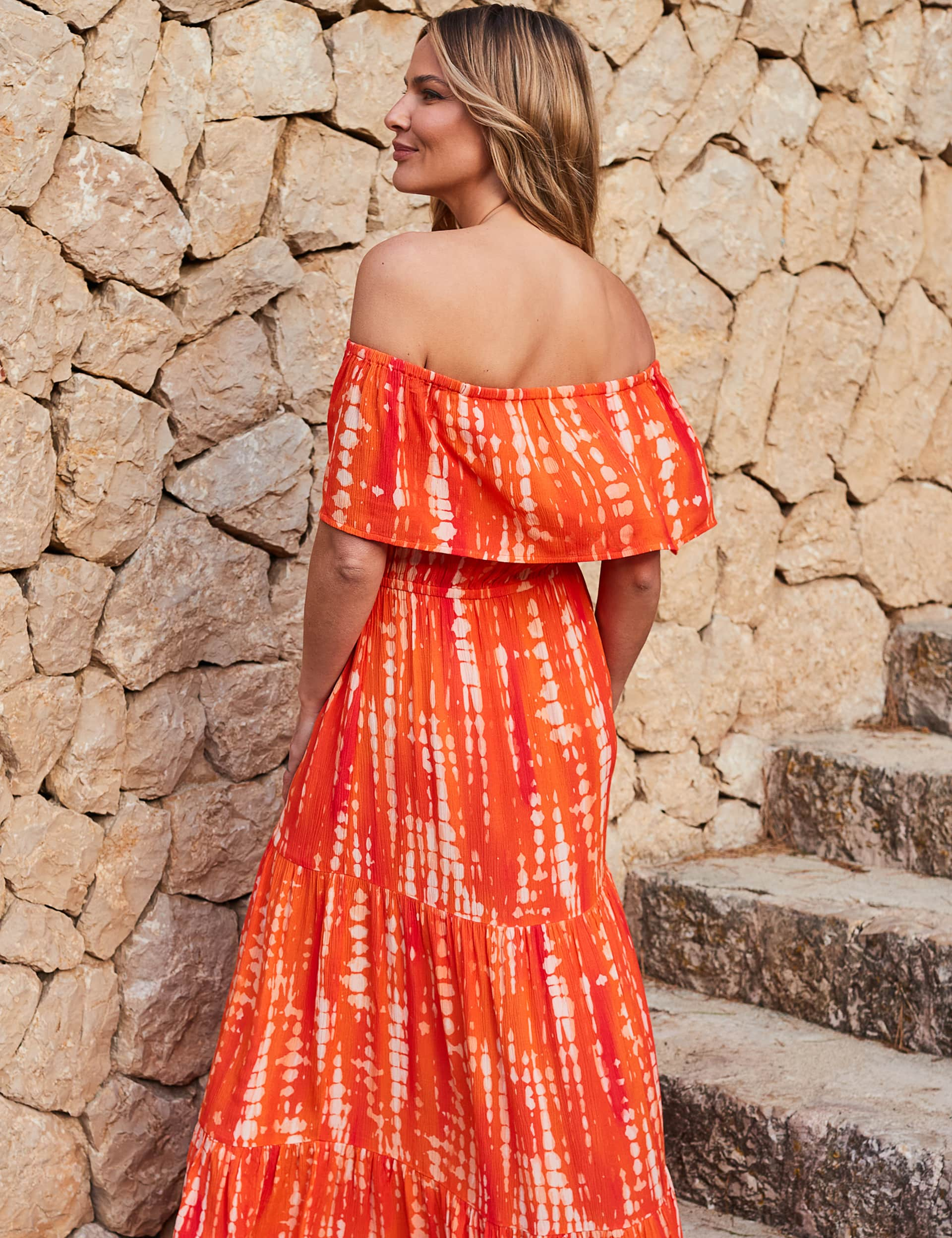 Sosandar Women's Printed Belted Maxi Tiered Dress - 14 - Orange Mix, Orange Mix