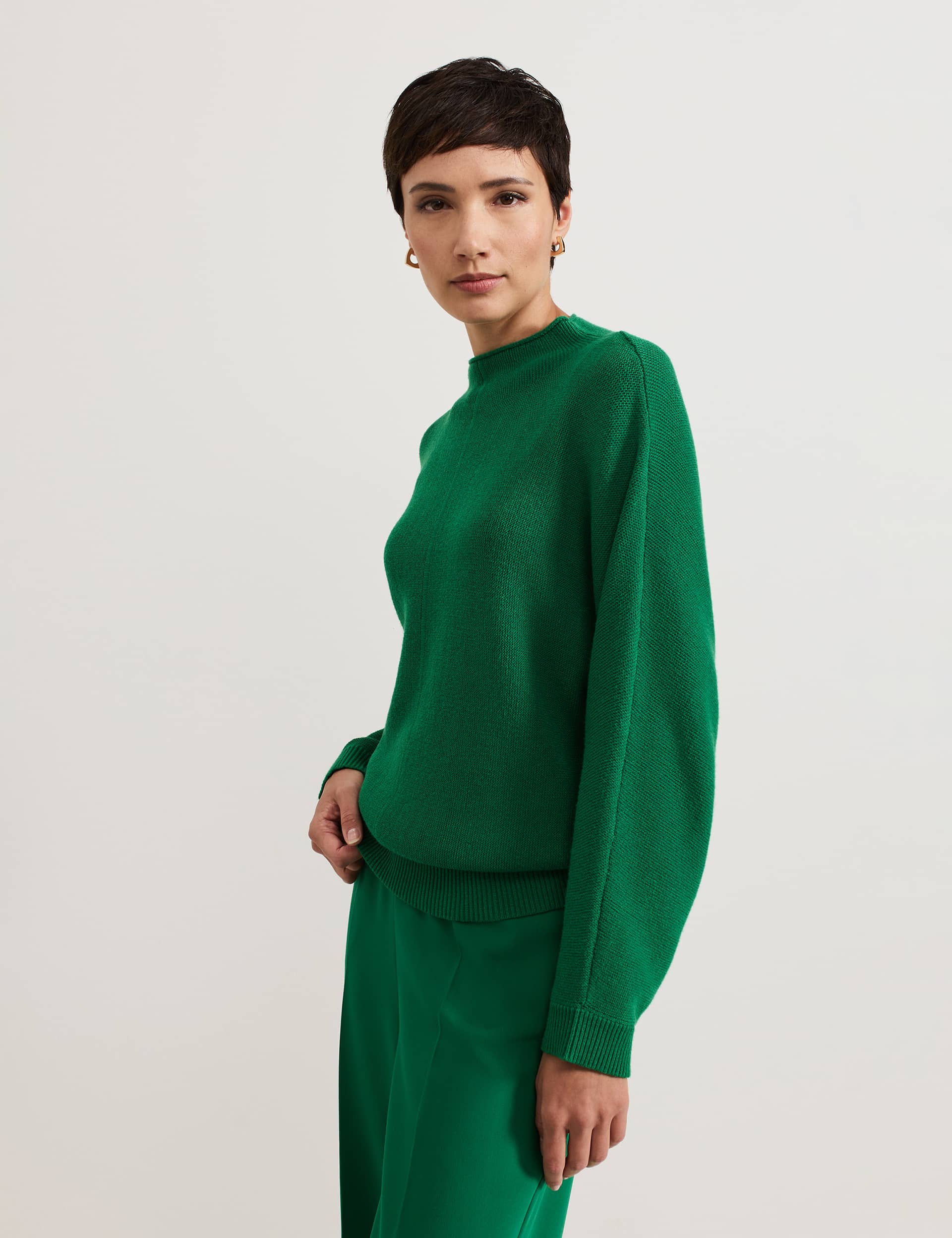 Phase Eight Women's Textured Funnel Neck Batwing Jumper - Green, Green