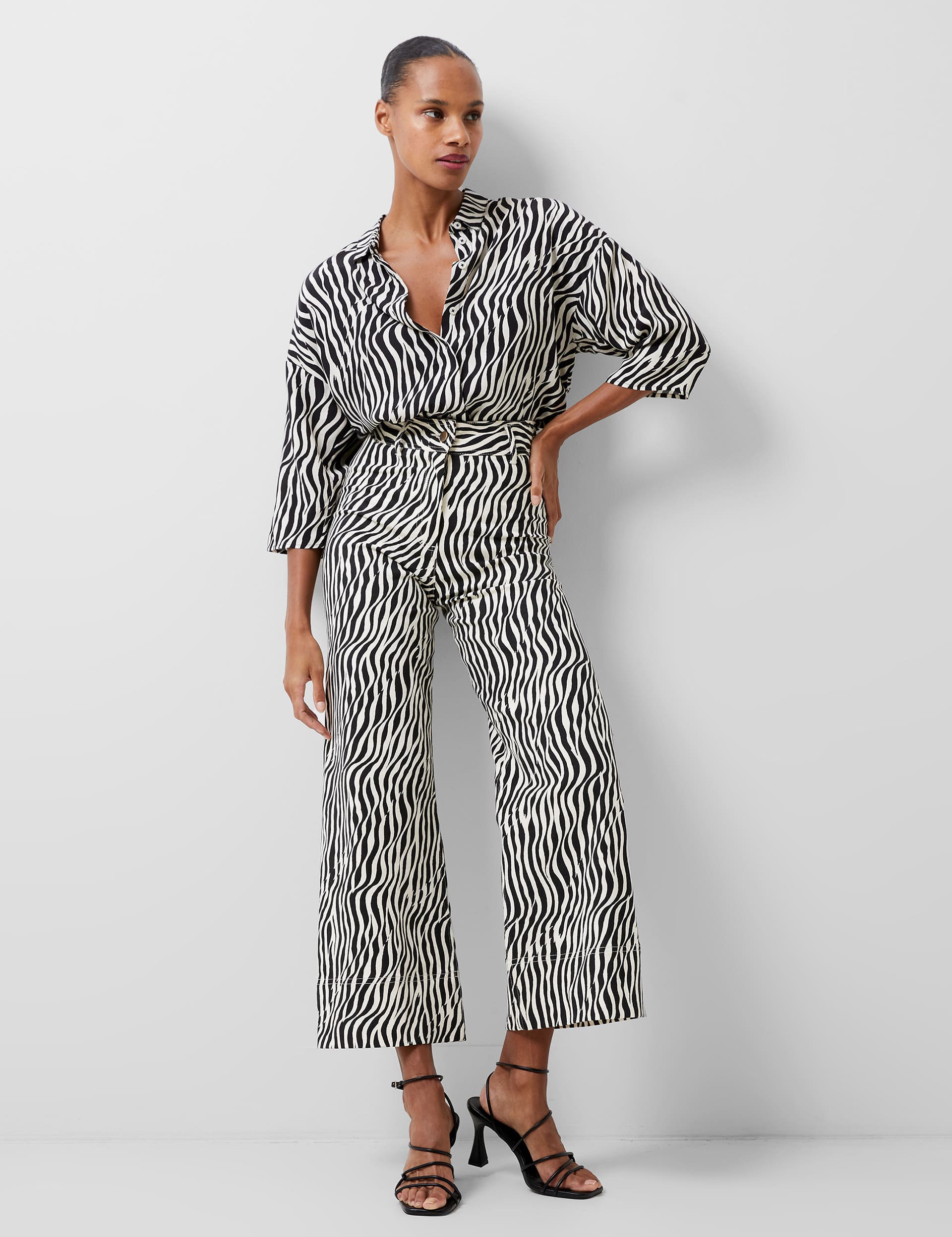 French Connection Women's Twill Animal Print Wide Leg Culottes