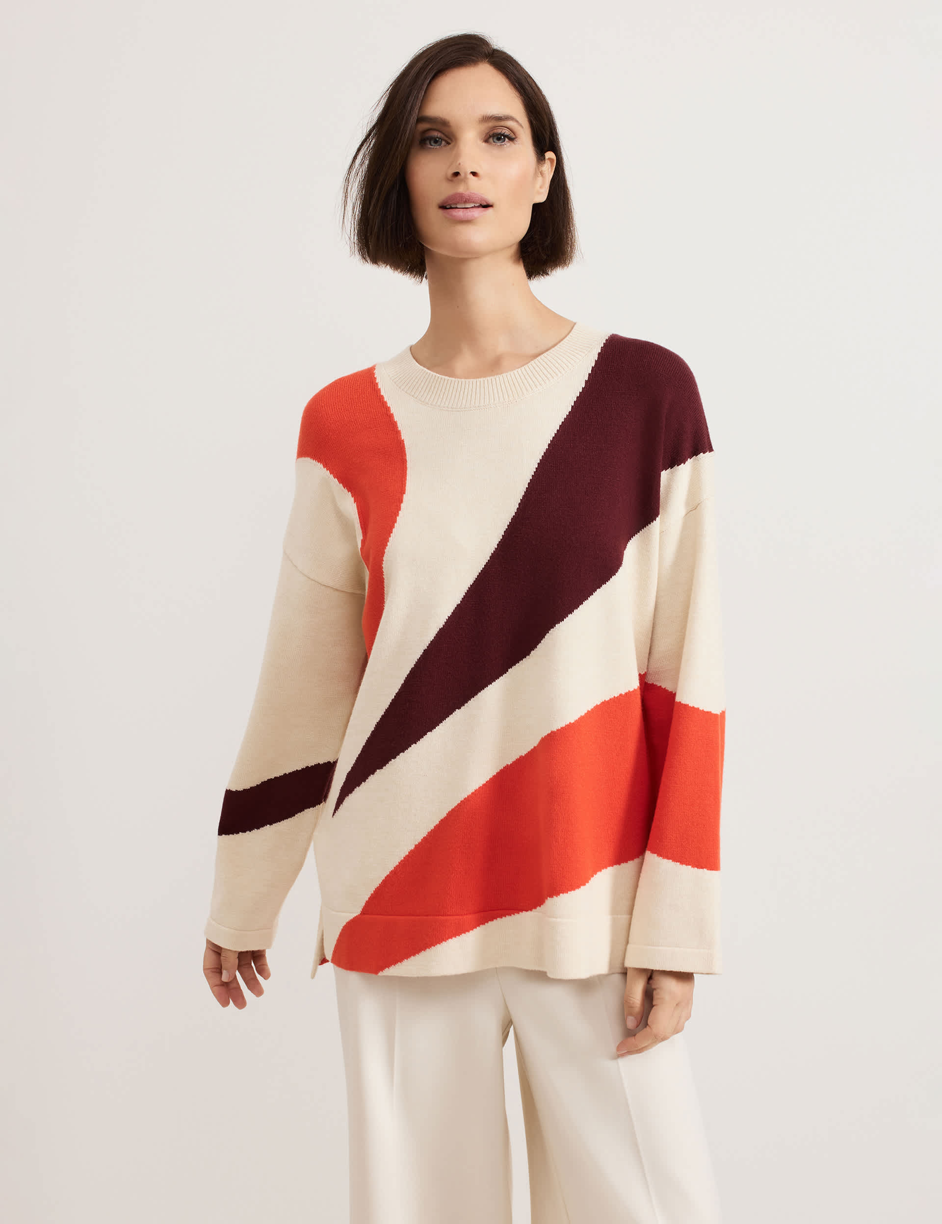 Phase Eight Women's Colour Block Stepped Hem Jumper - Orange Mix, Orange Mix