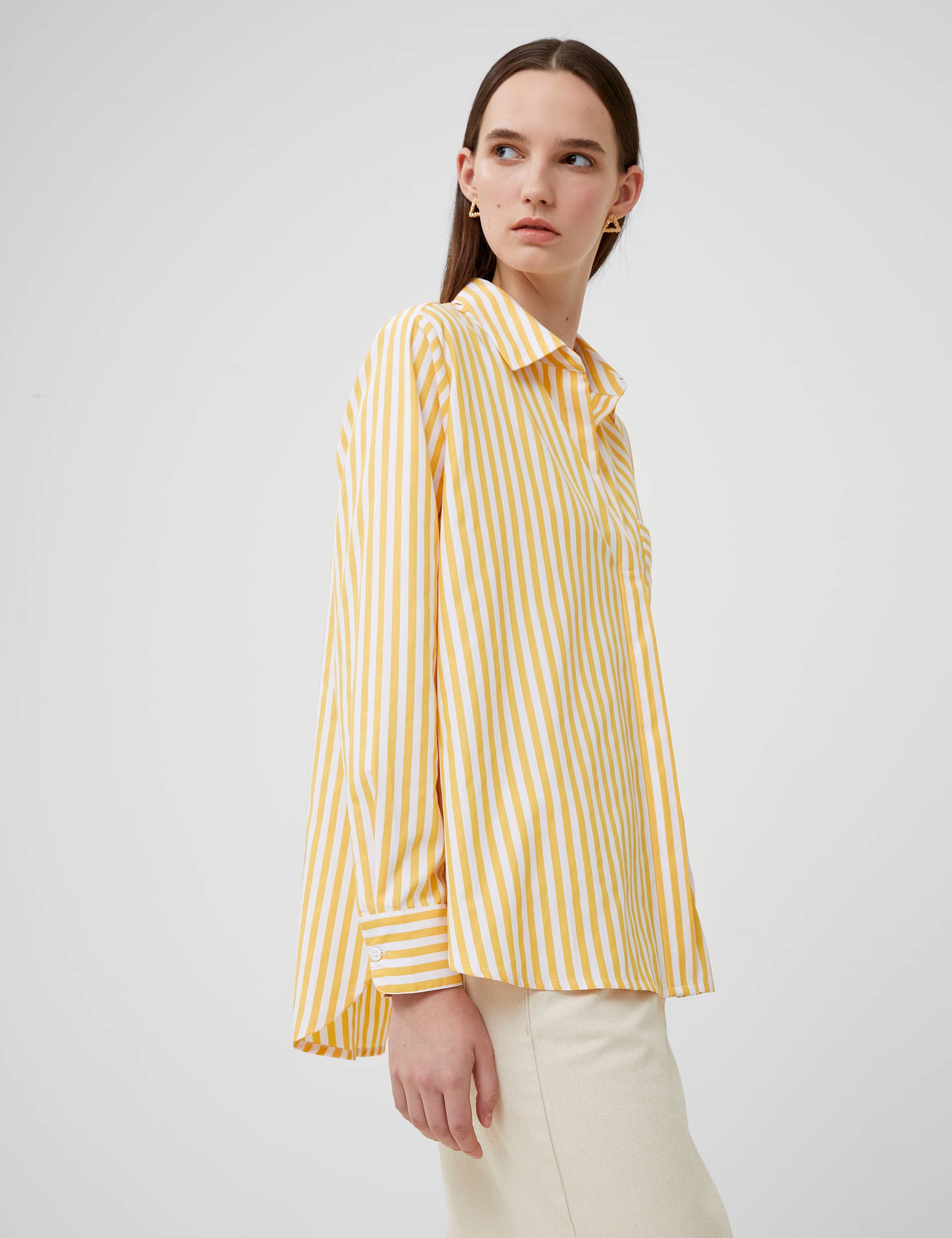 French Connection Women's Cotton Blend Striped Relaxed Popover Blouse - Yellow Mix, Yellow Mix