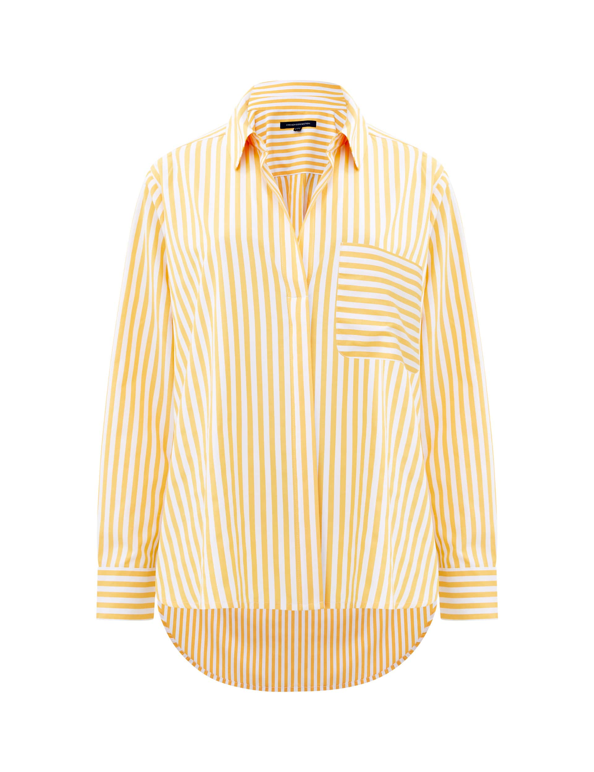 French Connection Women's Cotton Blend Striped Relaxed Popover Blouse - Yellow Mix, Yellow Mix