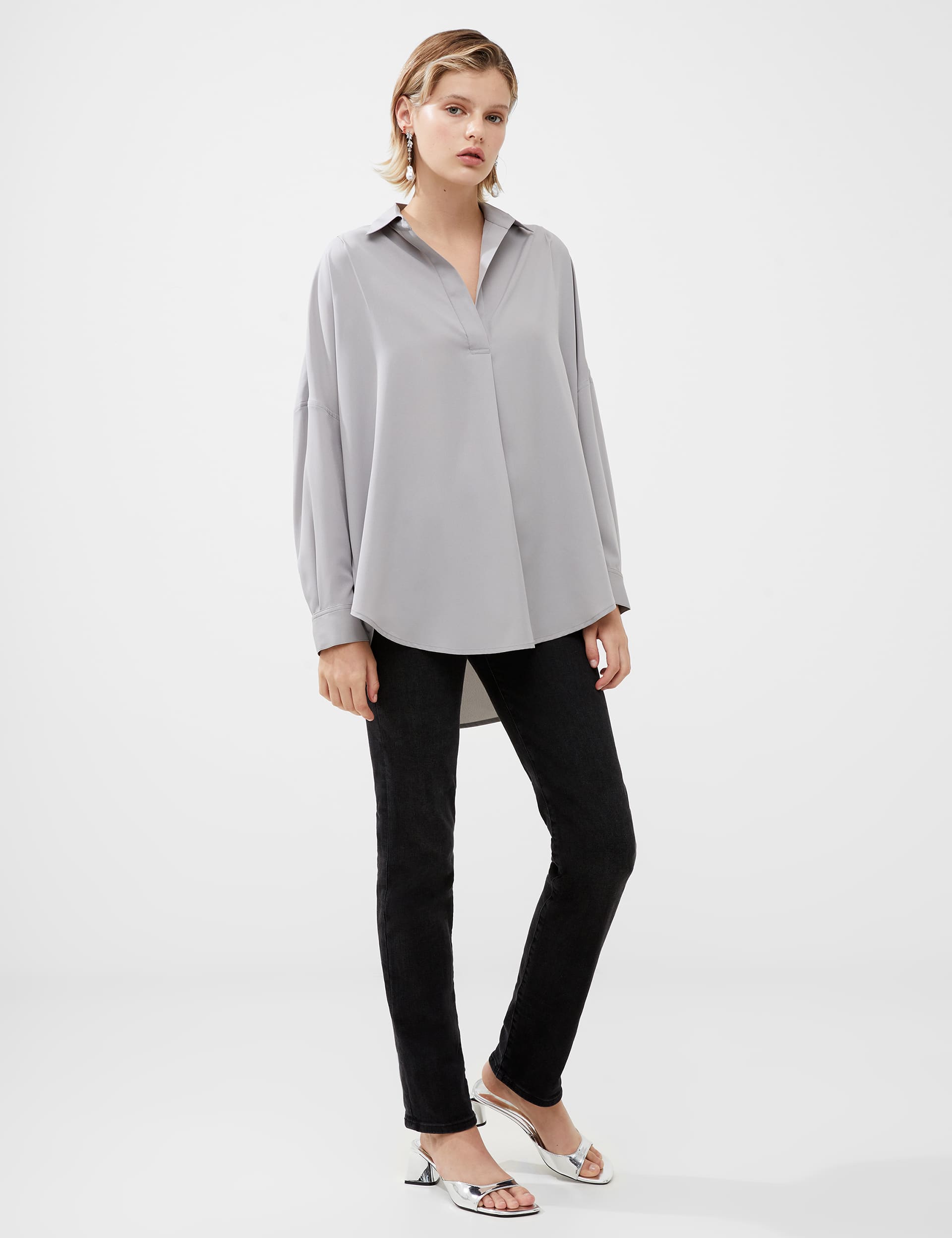 French Connection Women's V-Neck Shirt - Grey, Grey