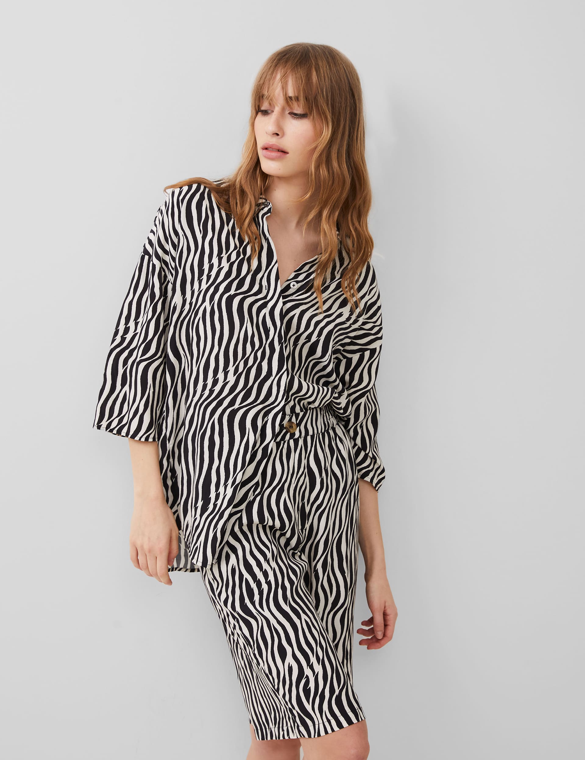 French Connection Women's Animal Print 3/4 Sleeve Shirt