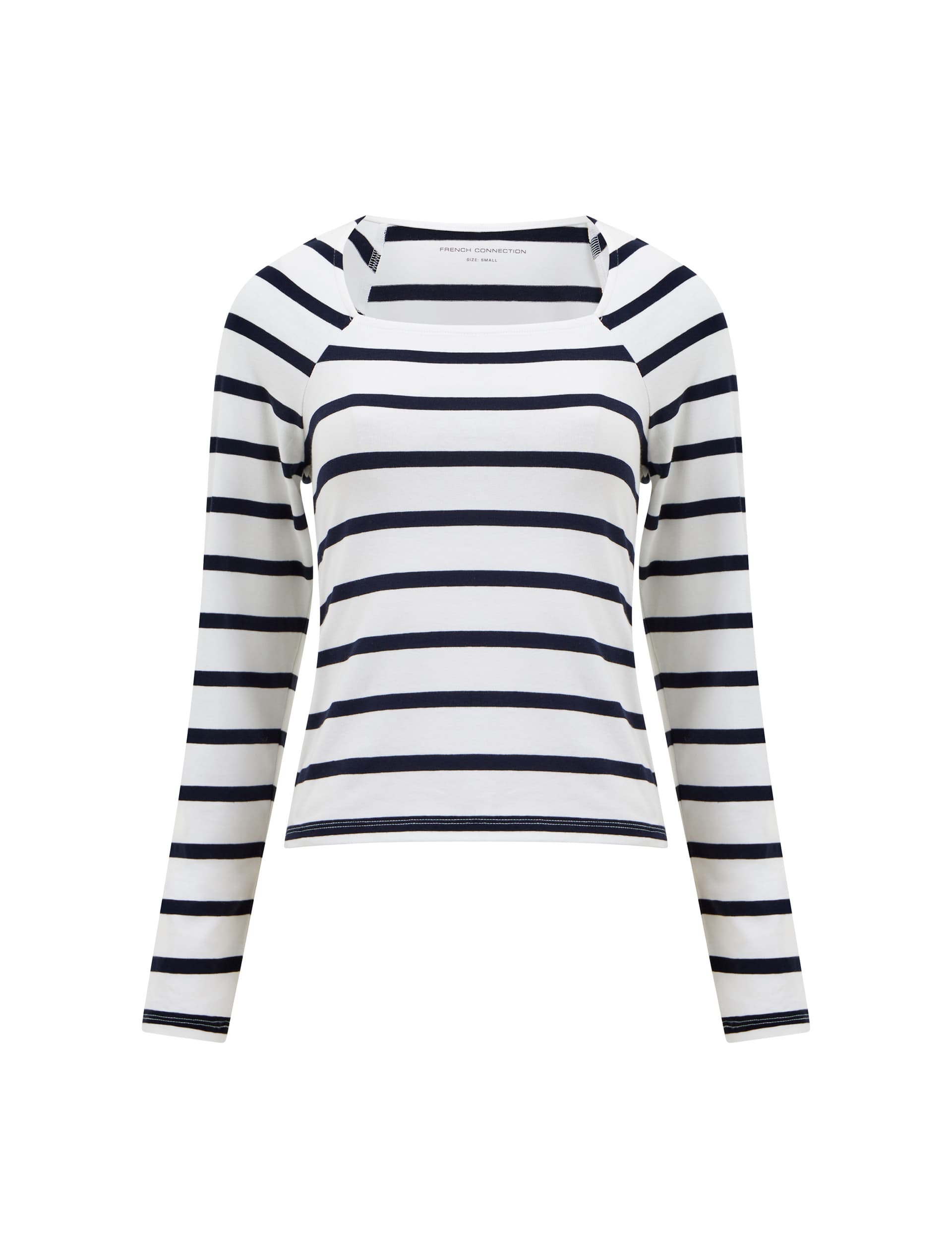 French Connection Women's Cotton Rich Striped Square Neck Top - White Mix, White Mix