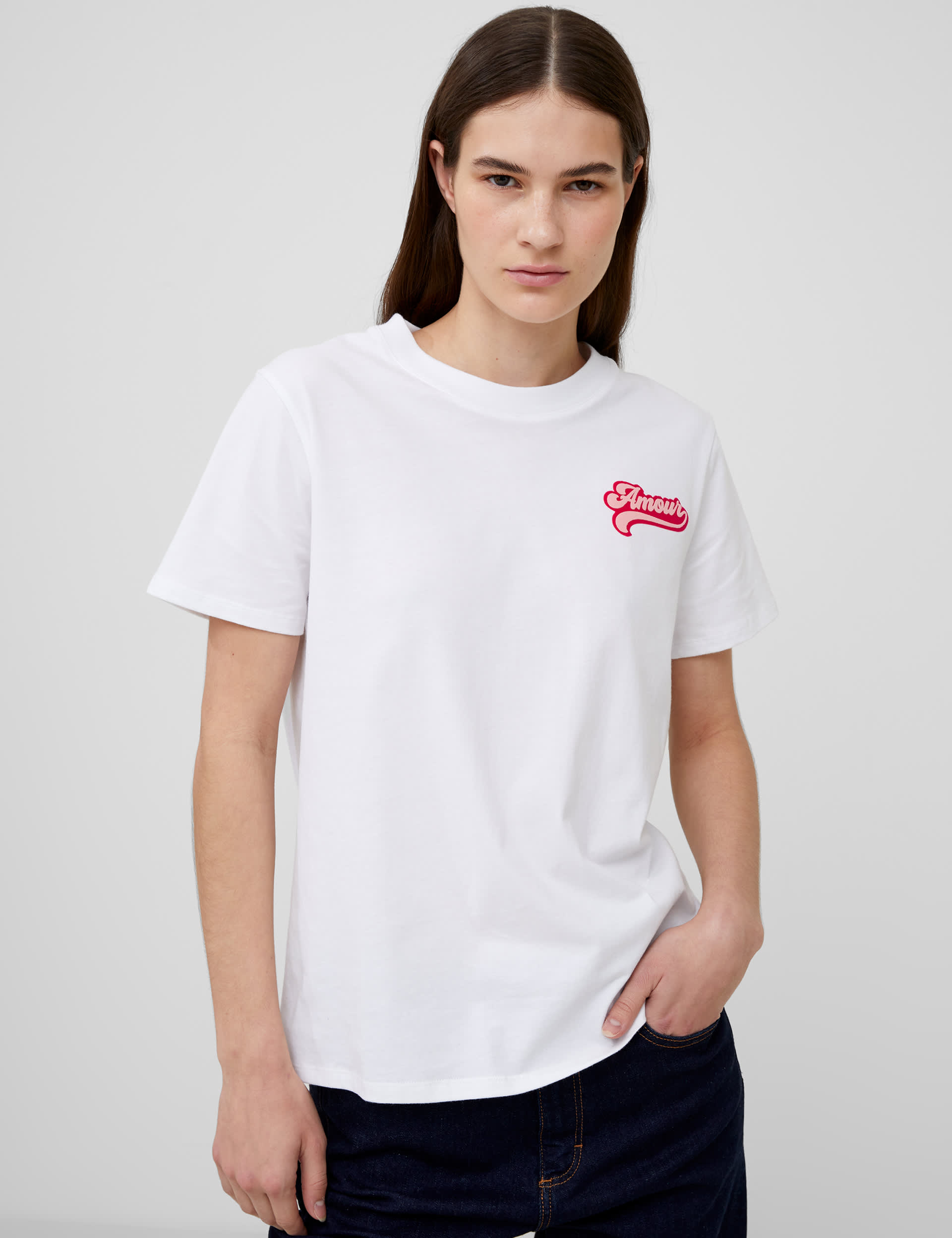 French Connection Women's Pure Cotton 'Amour' Slogan T-Shirt - White, White