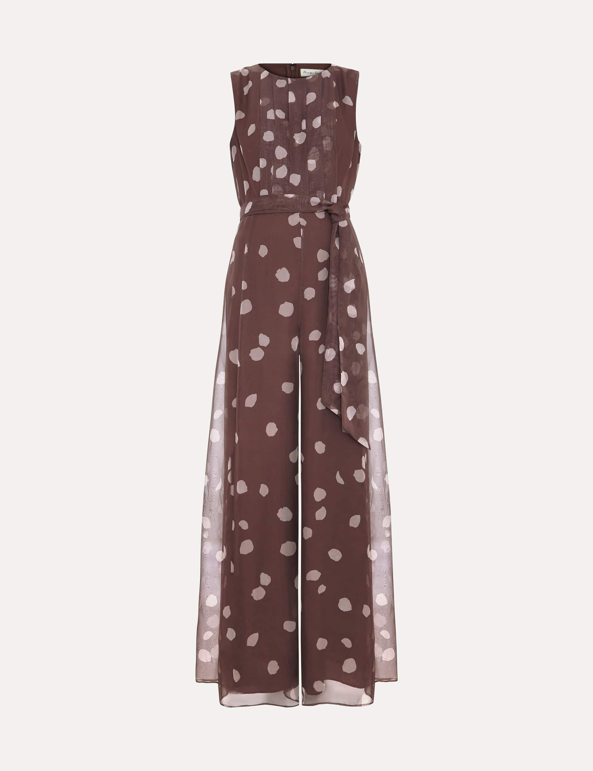 Phase Eight Women's Chiffon Polka Dot Sleeveless Jumpsuit - 14 - Brown Mix, Brown Mix