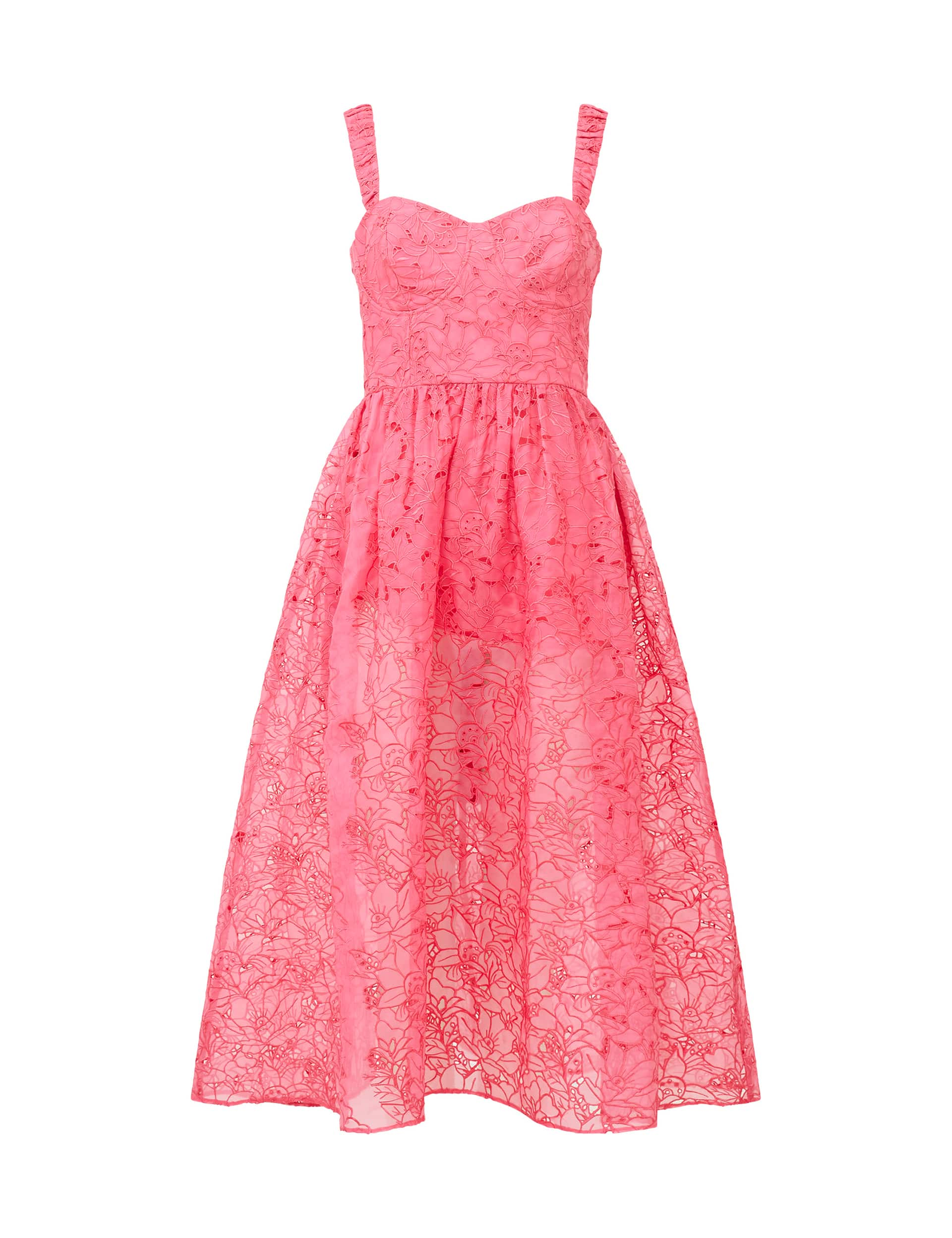 French Connection Women's Embroidered Lace Sweetheart Neckline Midi Tea Dress - 8 - Pink, Pink