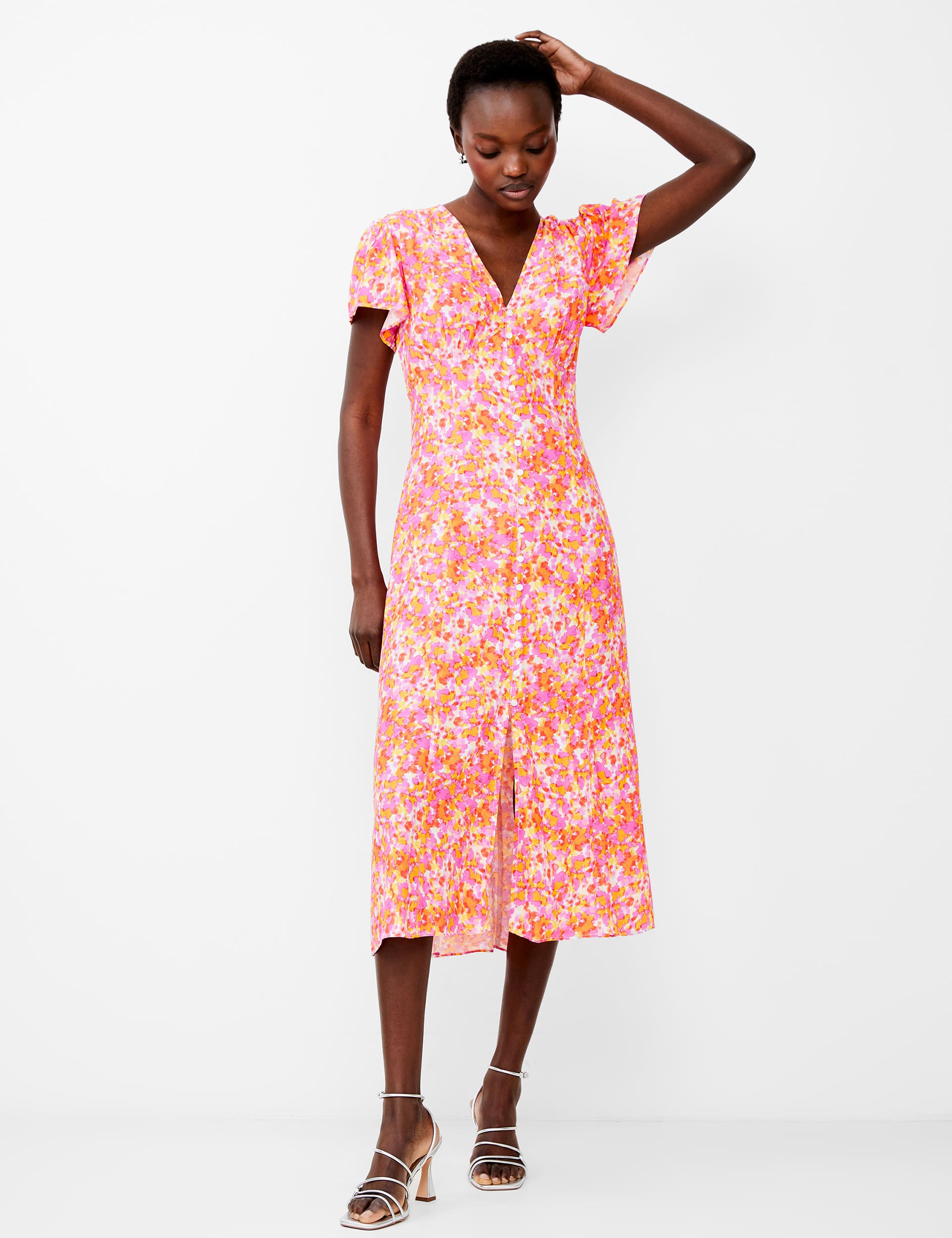 French Connection Women's Floral V-Neck Midi Tea Dress
