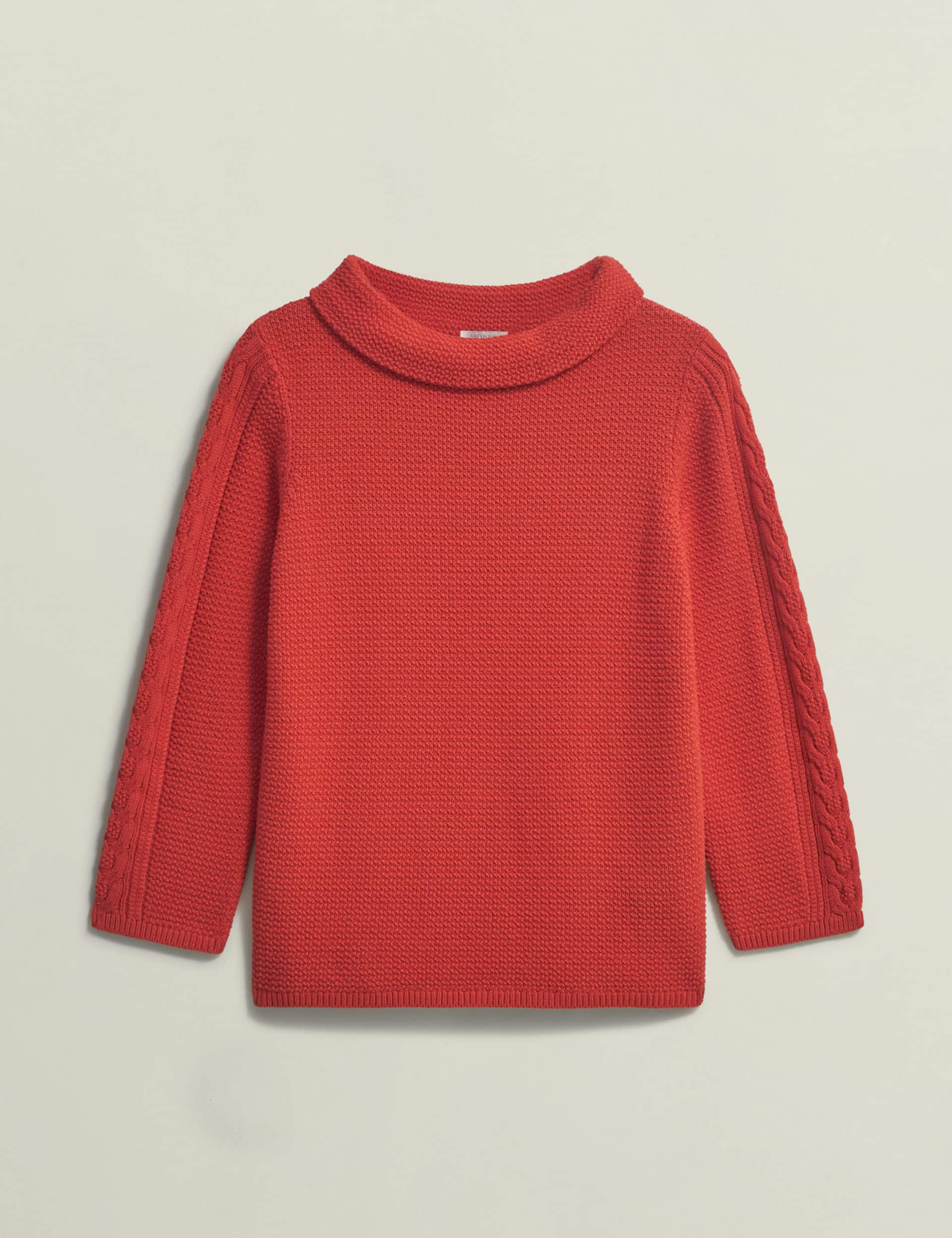 Hobbs Women's Pure Cotton Textured Roll Neck Jumper, Red