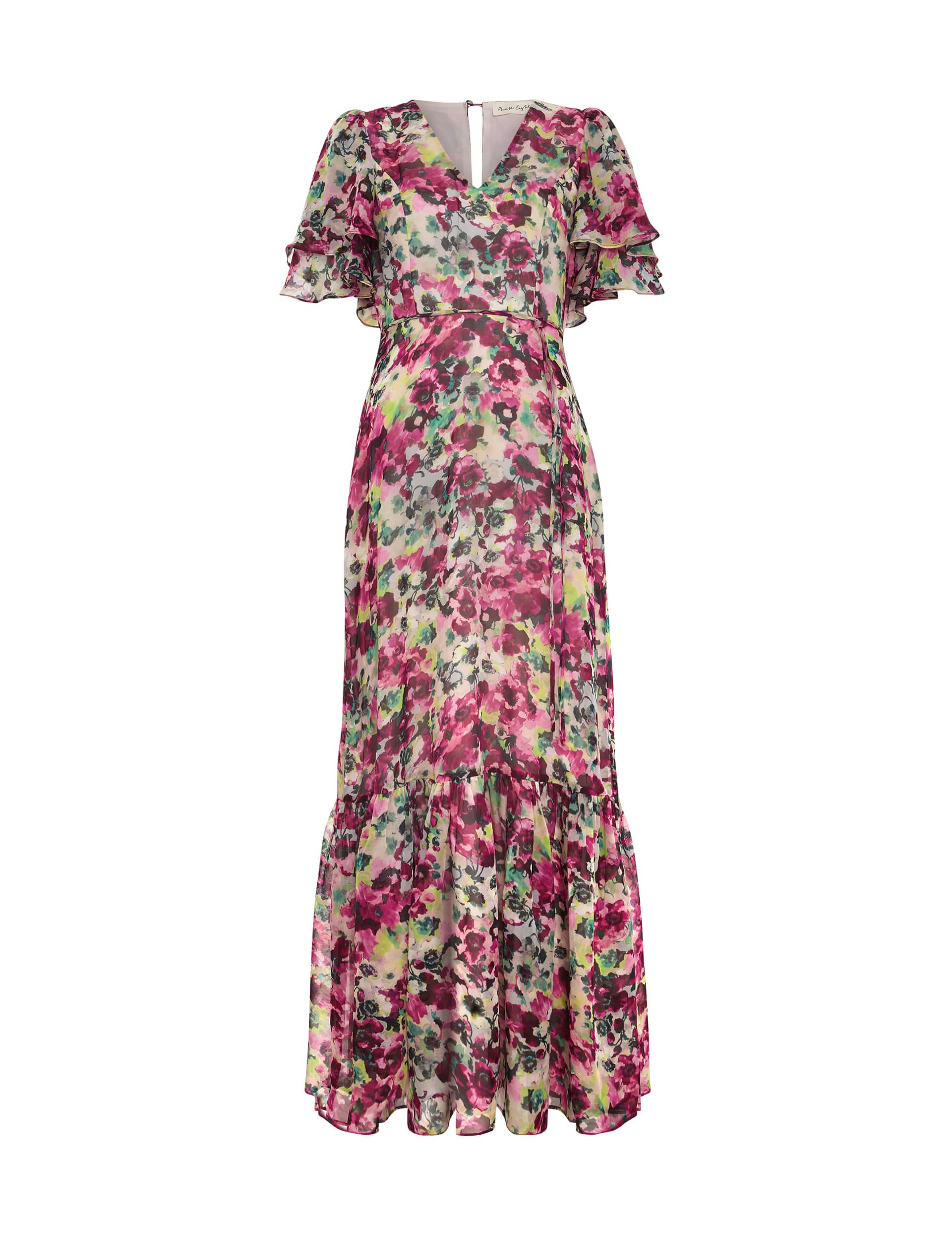 Phase Eight Women's Floral V-Neck Tie Waist Maxi Tiered Dress - 8 - Pink Mix, Pink Mix