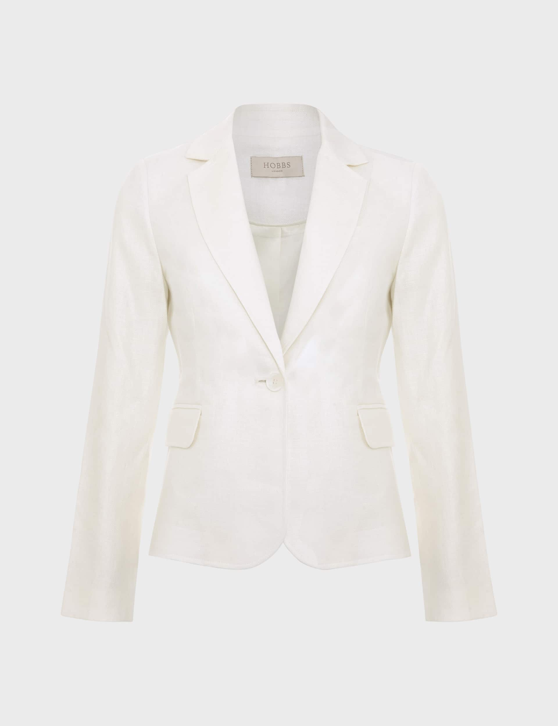 Hobbs Women's Pure Linen Single Breasted Blazer - 12 - Ivory, Ivory