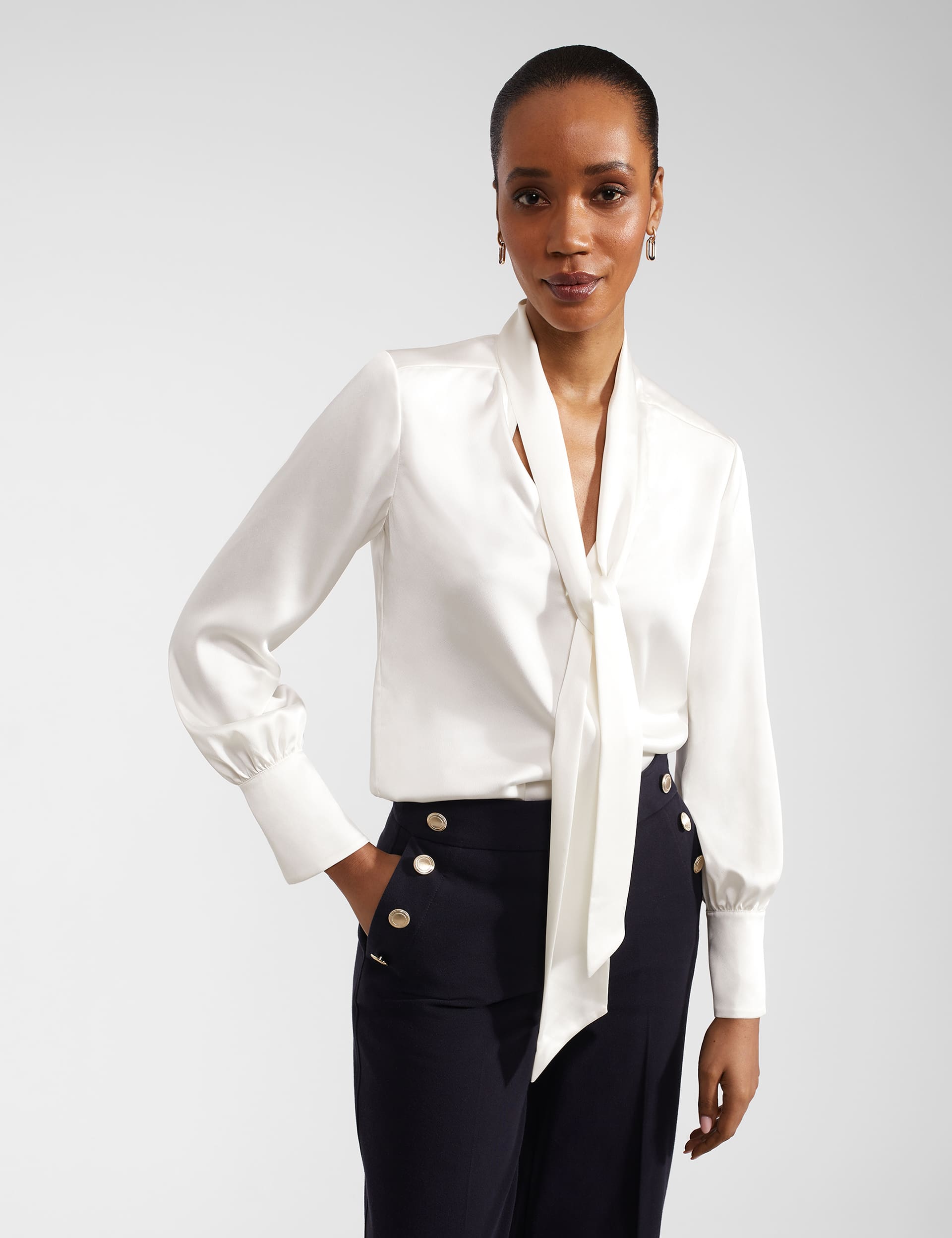 Hobbs Women's Tie Neck Blouse - 10 - Ivory, Ivory