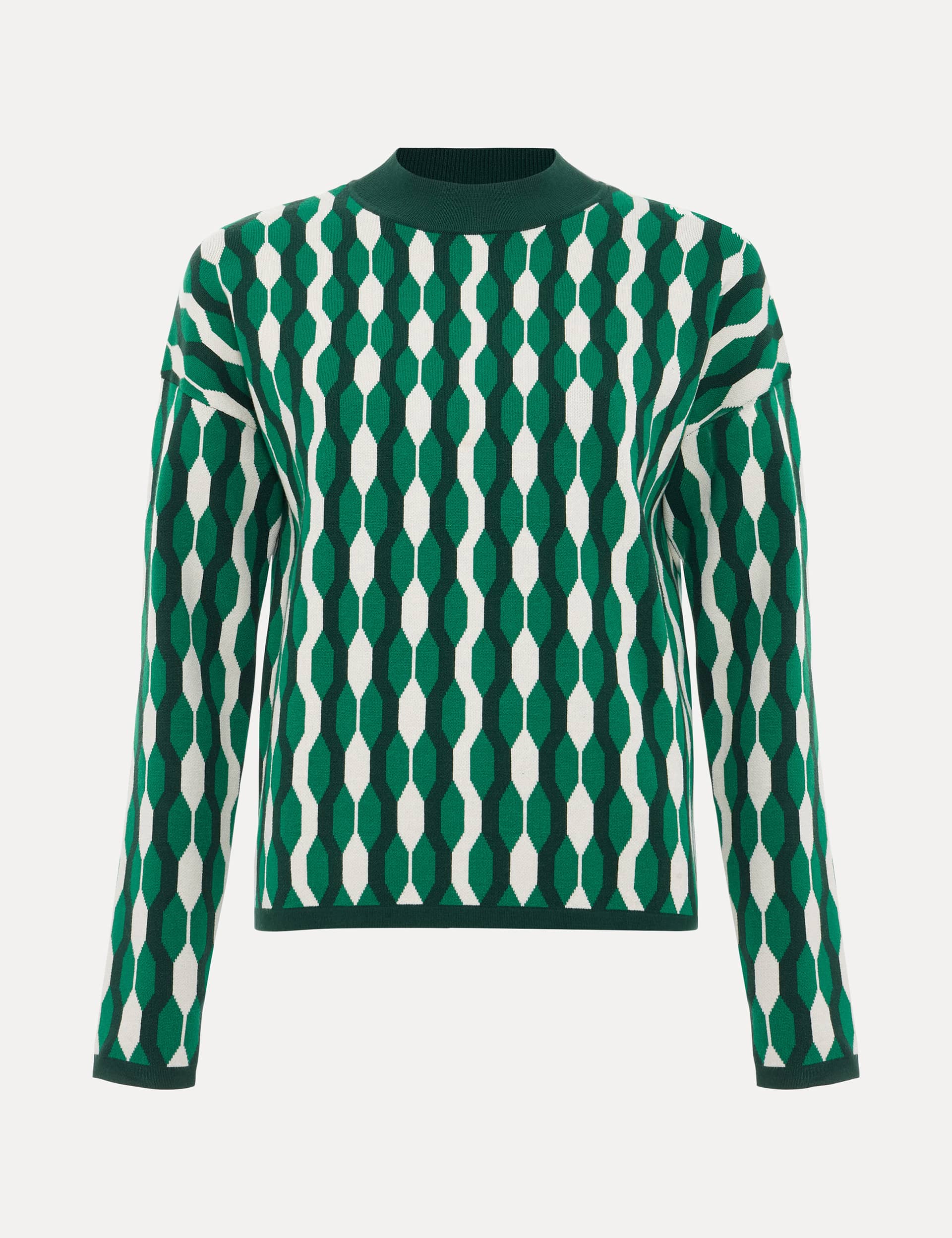 Phase Eight Women's Geometric Funnel Neck Jumper - S - Green Mix, Green Mix