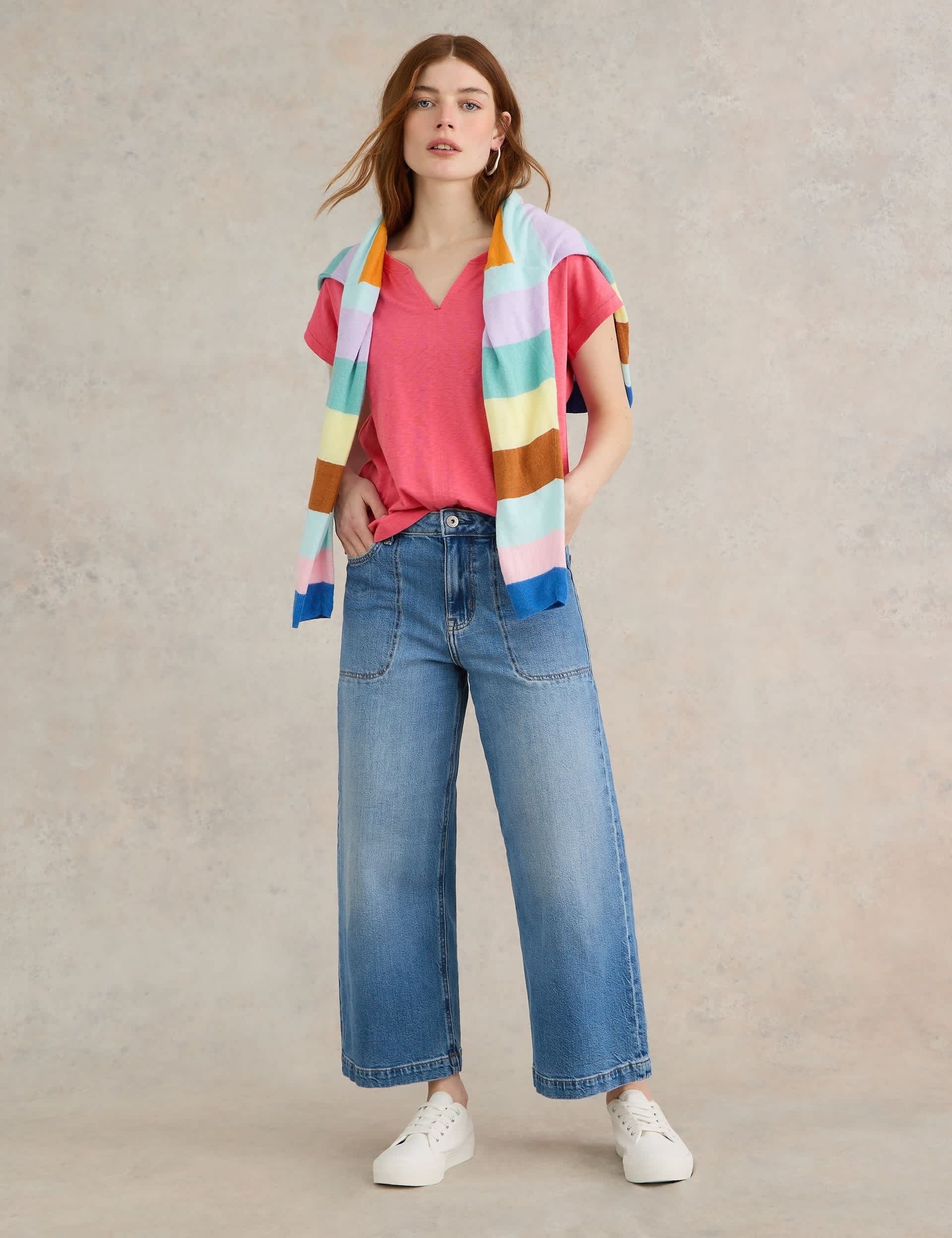 White Stuff Women's Pure Cotton Notch Neck T-Shirt