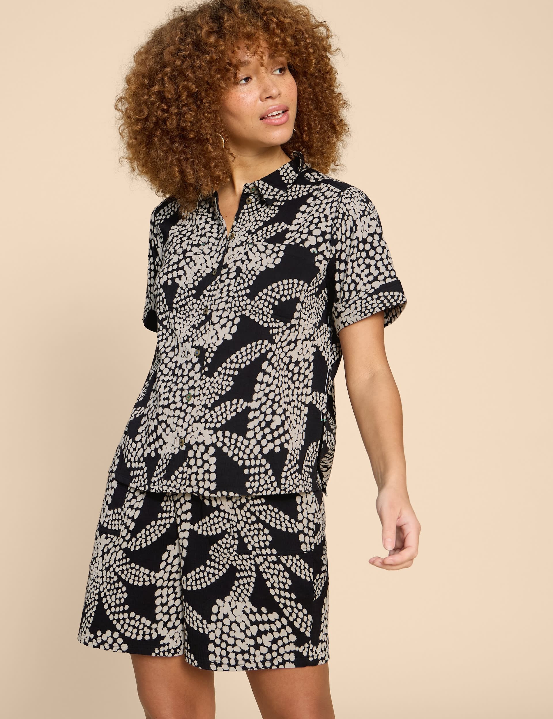 White Stuff Women's Pure Cotton Printed Collared Shirt - XL - Black Mix, Black Mix