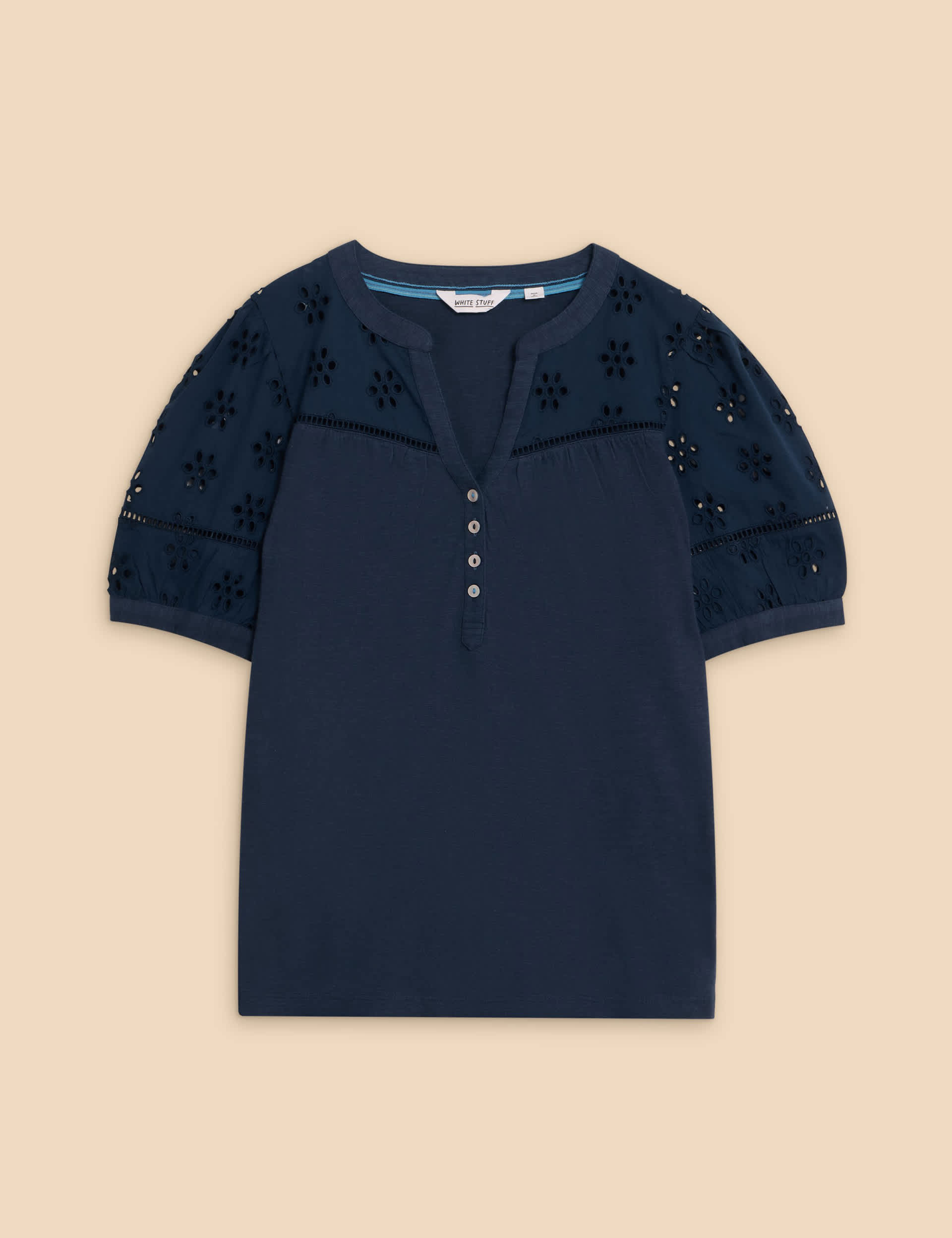 White Stuff Women's Pure Cotton Broderie Top - 14 - Navy, Navy