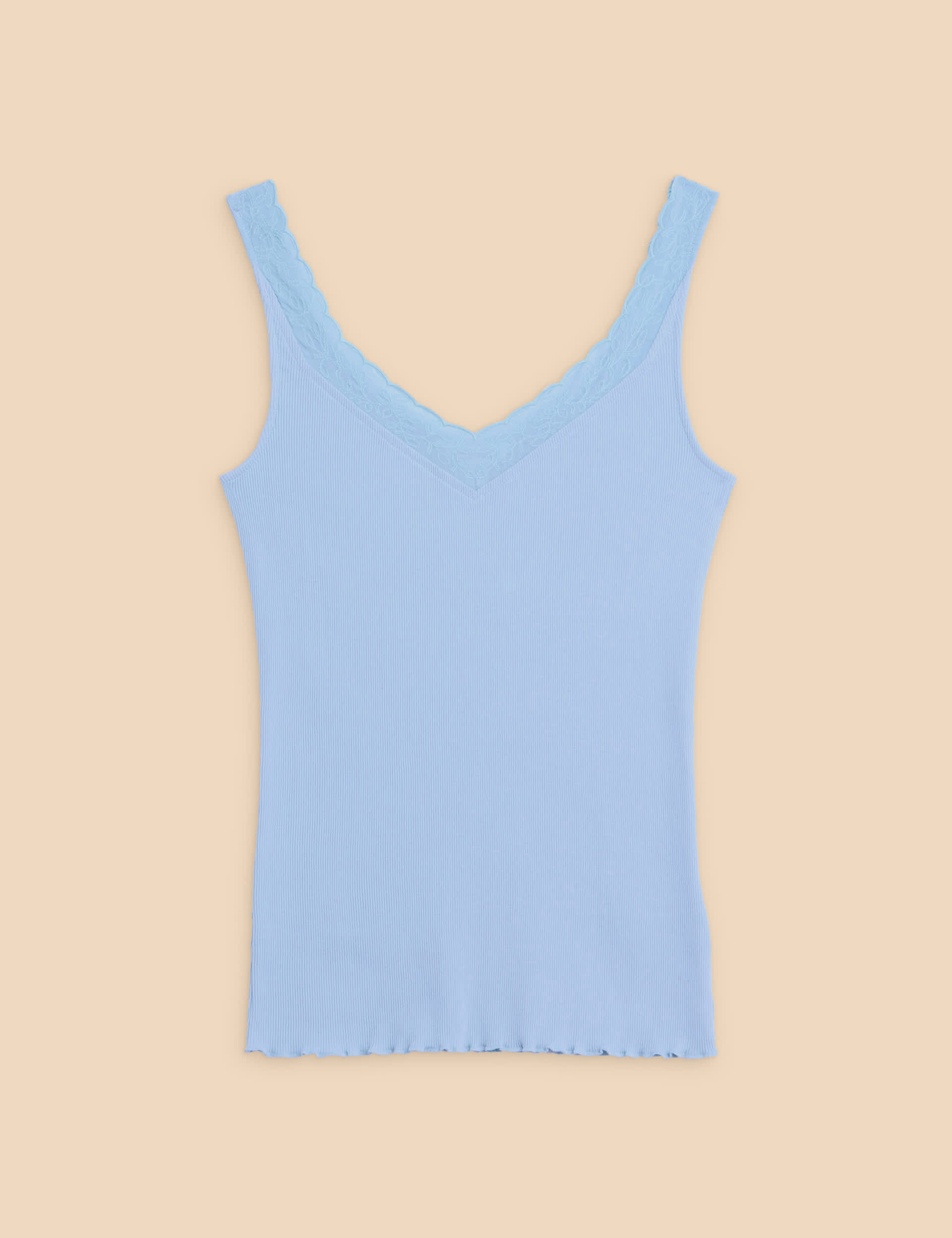 White Stuff Women's Pure Cotton Lace Trim V-Neck Vest - 16 - Blue, Blue