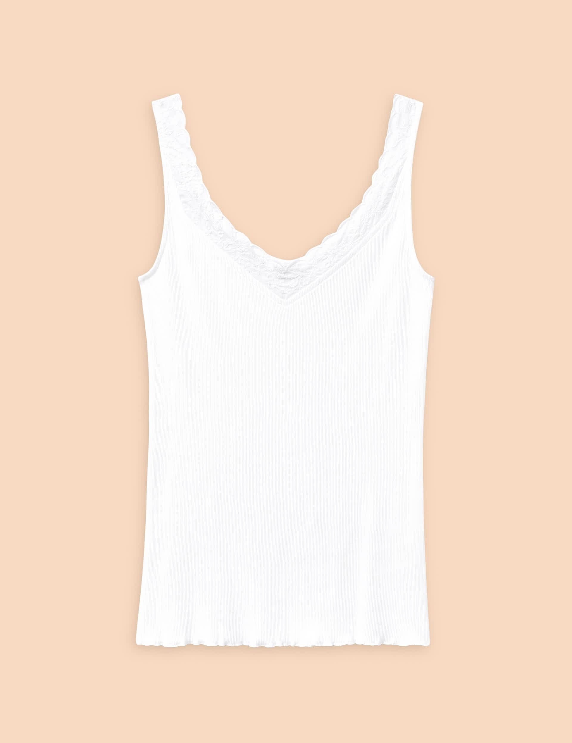 White Stuff Women's Pure Cotton V-Neck Lace Detail Vest Top - 14, White