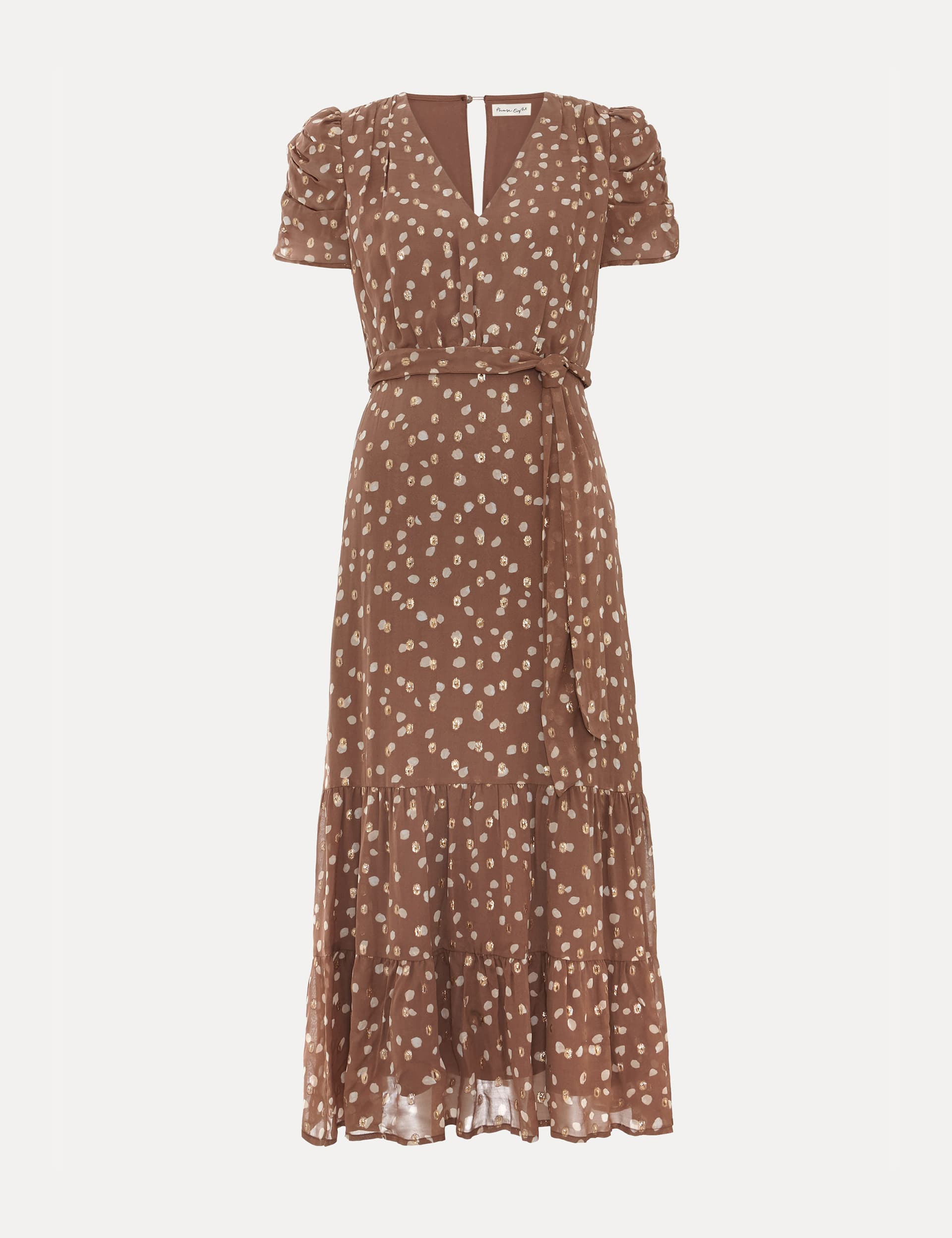 Phase Eight Women's Polka Dot Tie Waist Midi Tiered Dress - 12 - Brown Mix, Brown Mix