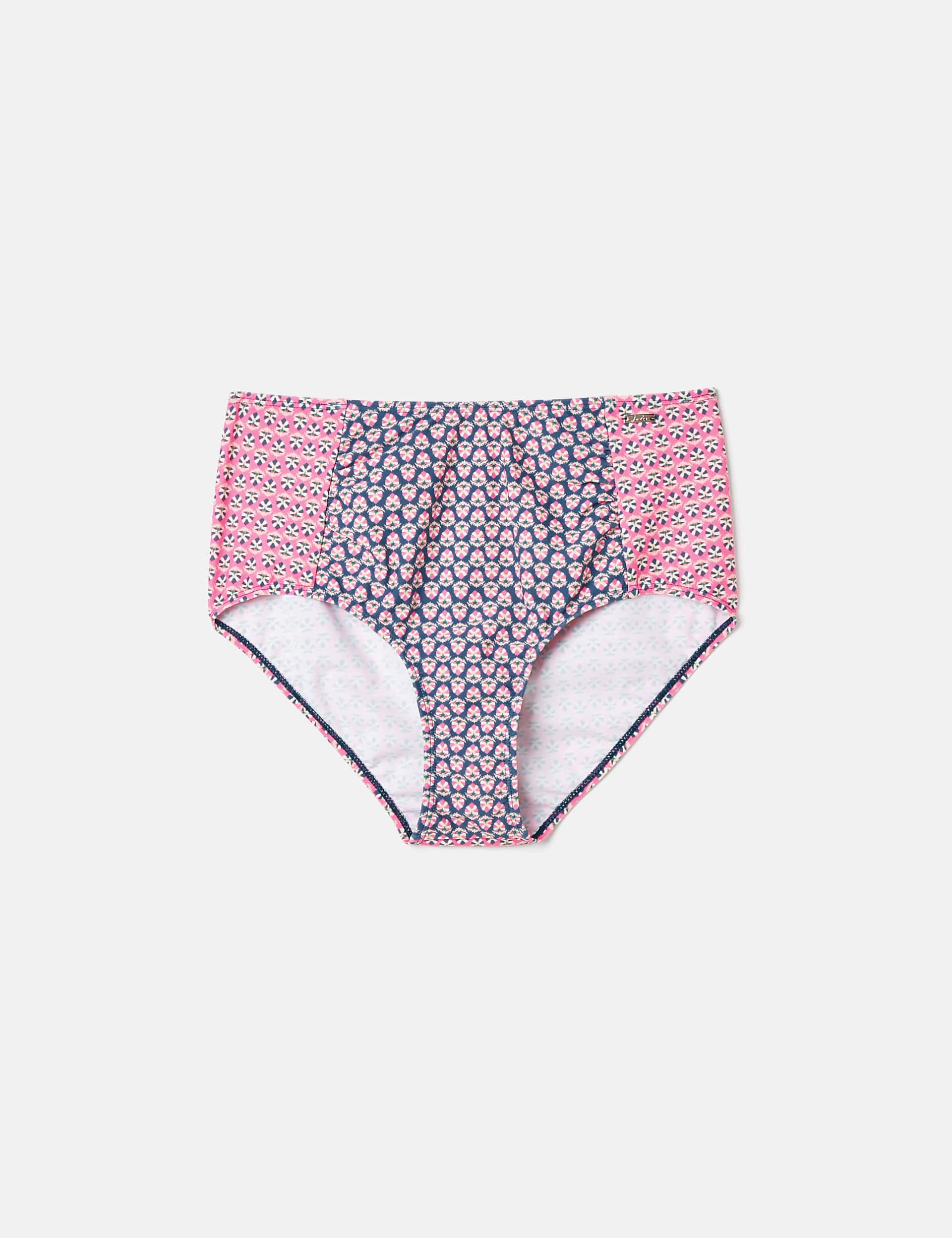 Joules Women's Printed High Waisted Bikini Bottoms - 26 - Pink Mix, Pink Mix