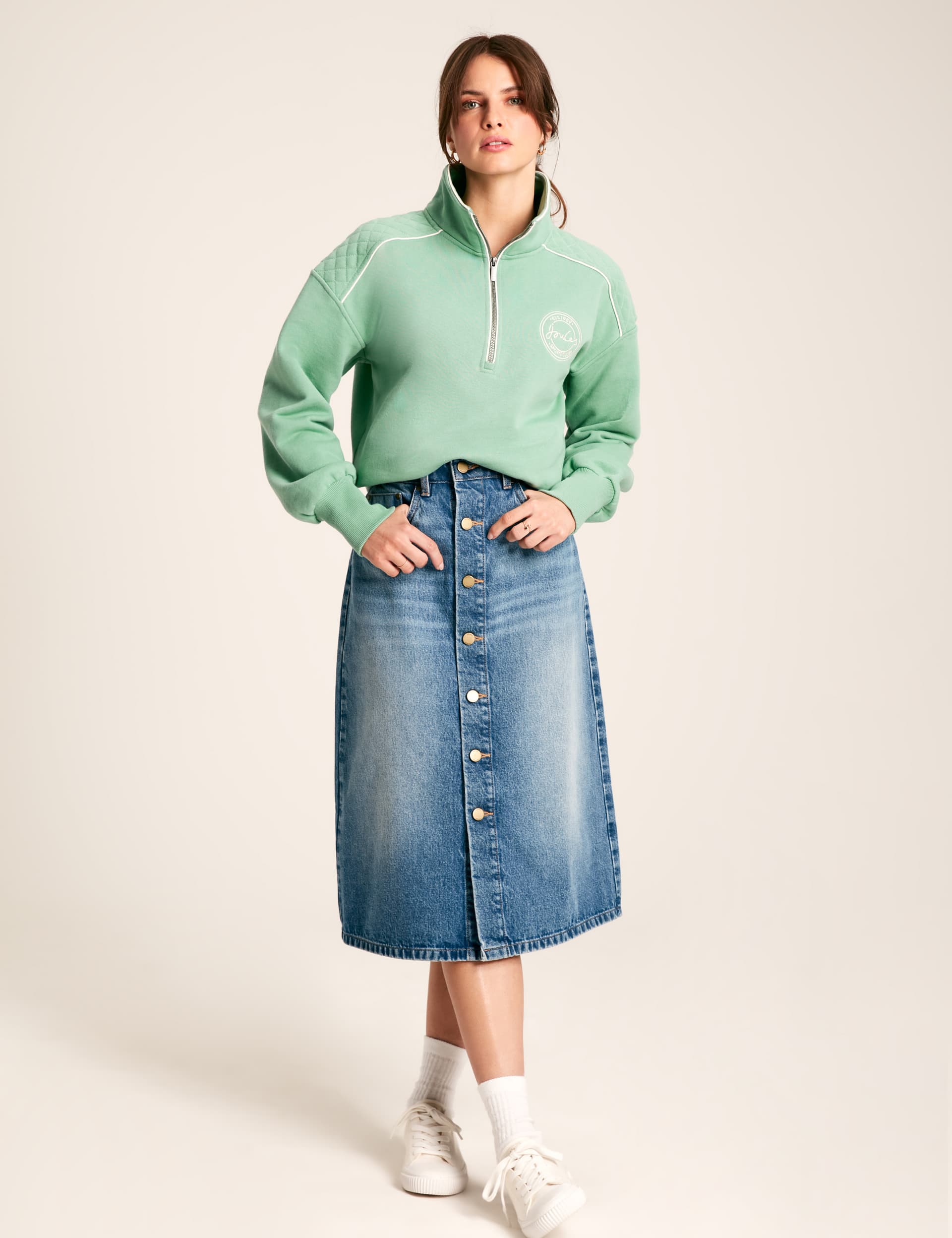 Joules Women's Denim Midi Skirt - 10 - Blue Denim, Blue Denim