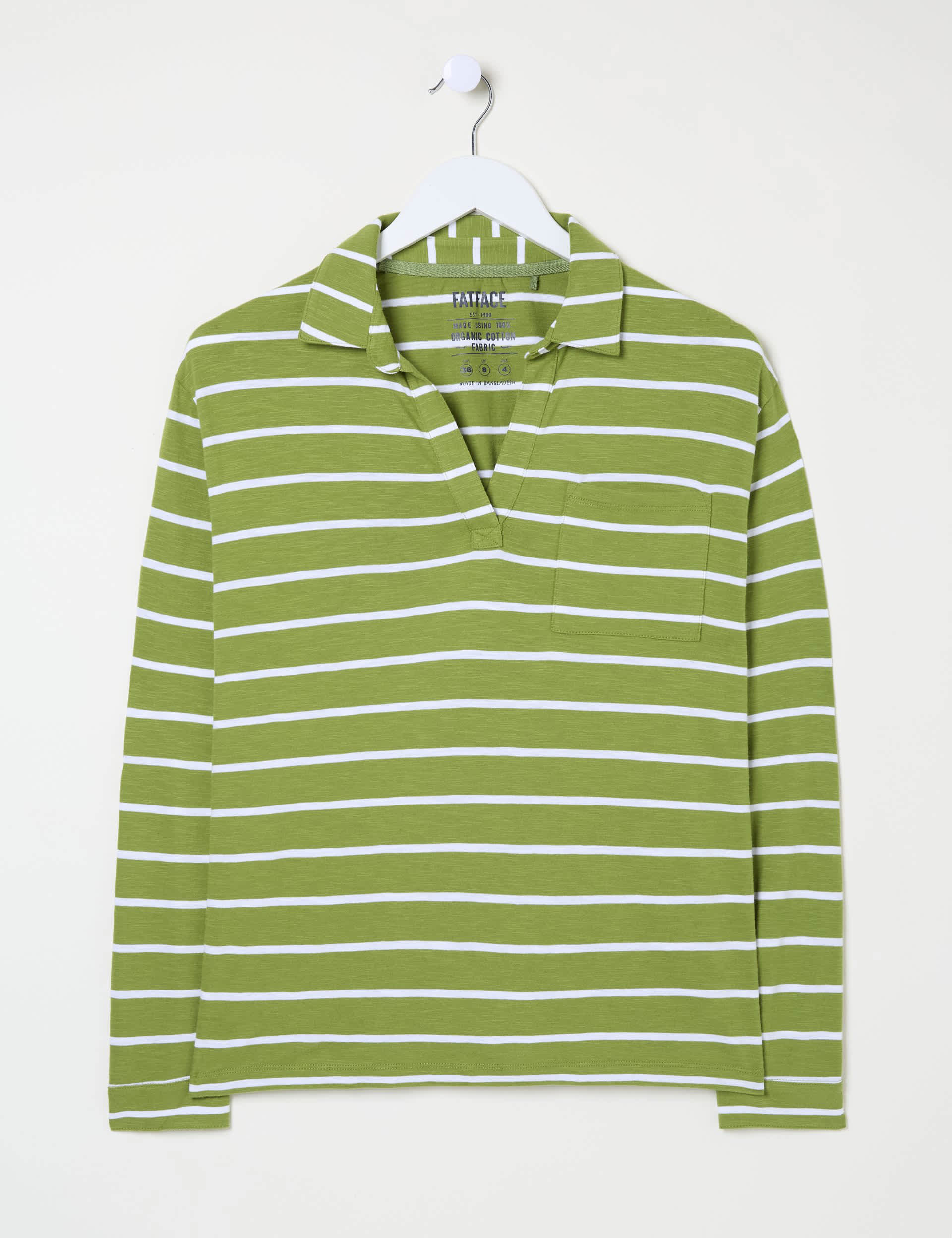 Fatface Women's Pure Cotton Striped V-Neck Top - 14 - Green, Green