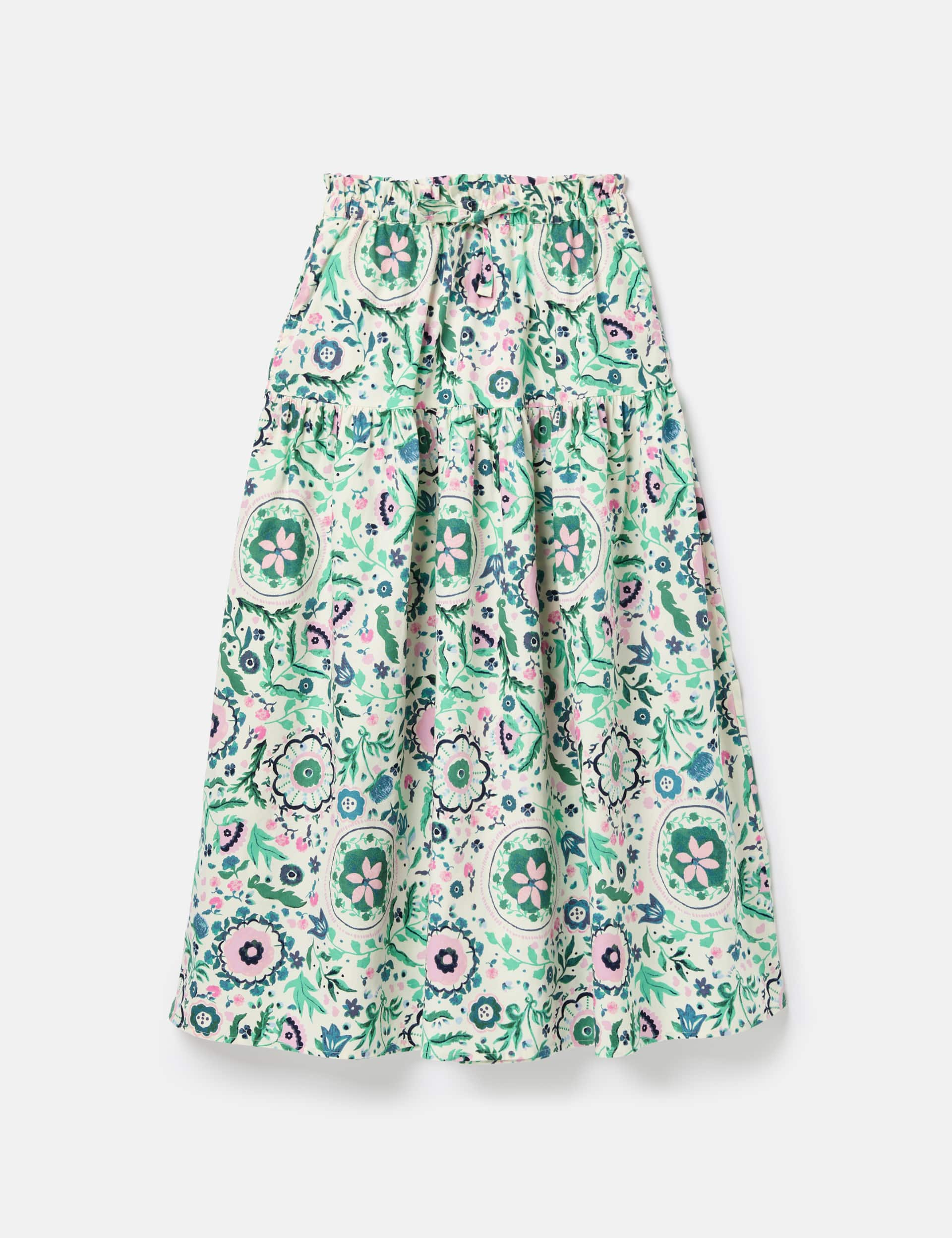 Joules Women's Pure Cotton Floral Midi A-Line Skirt - 16 - Pink Mix, Pink Mix