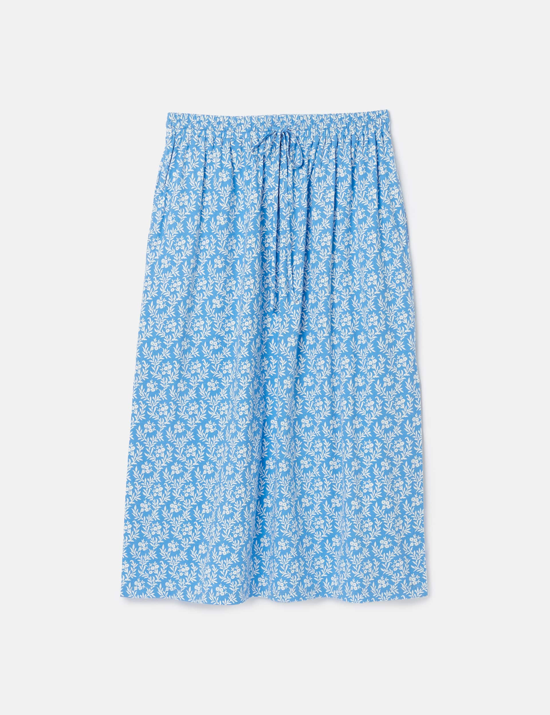 Joules Women's Pure Cotton Floral Drawstring Midi Skirt - 8 - Blue Mix, Blue Mix,Green Mix