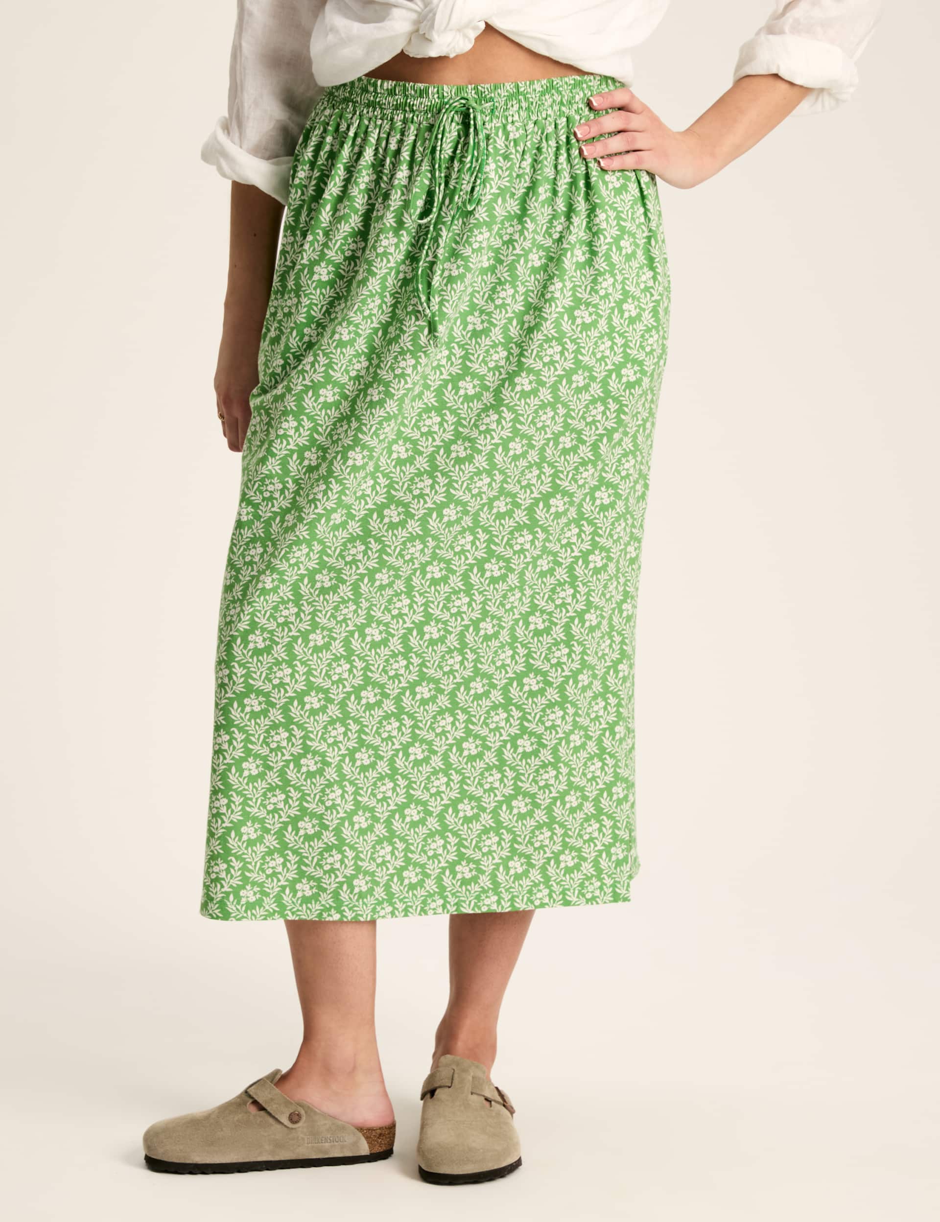 Joules Women's Pure Cotton Floral Drawstring Midi Skirt