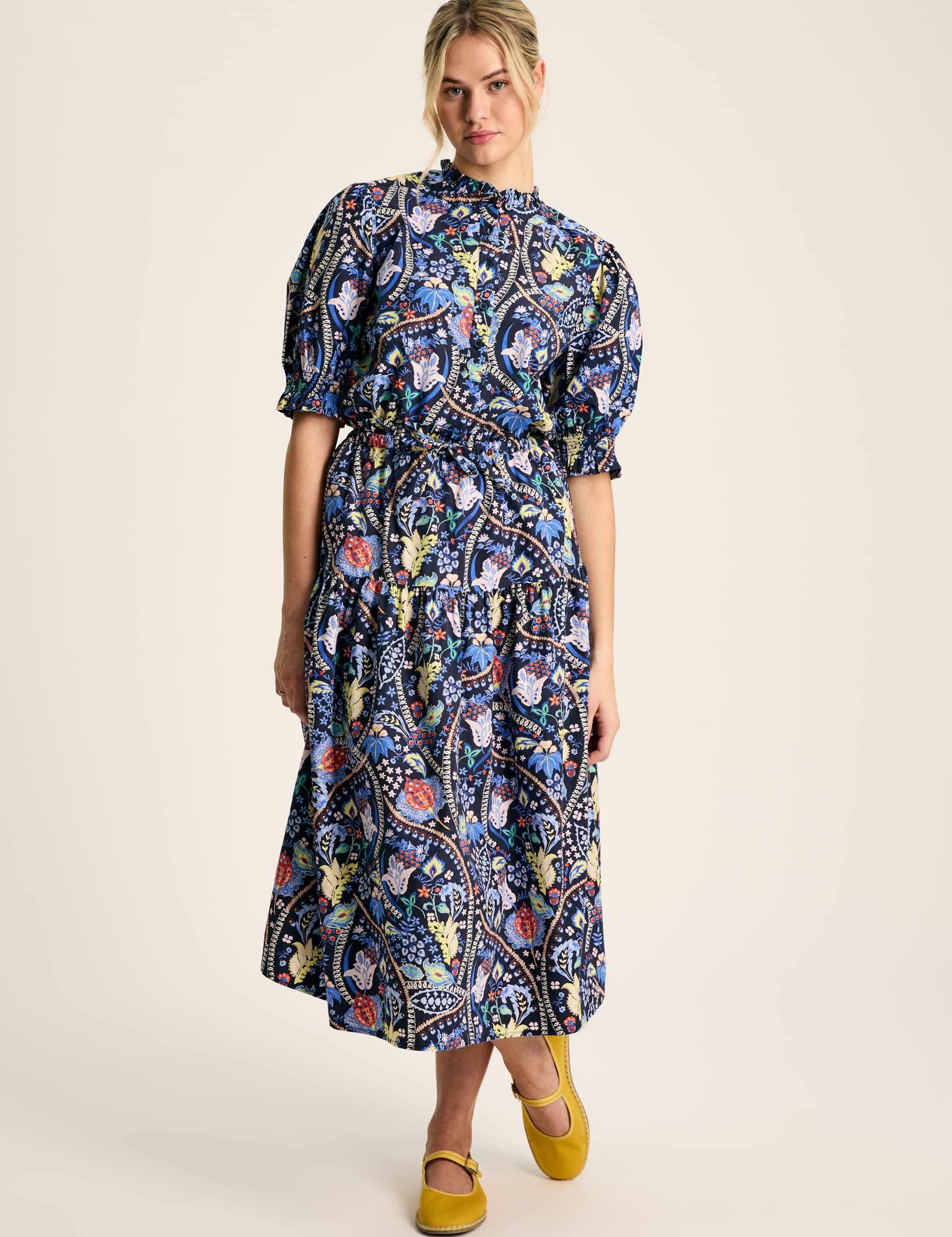 Joules Women's Pure Cotton Printed Midi A-Line Skirt